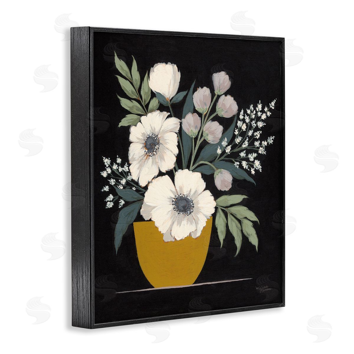 Potted Flower Bouquet Black Frame Print Wall Art, Home Decor by Michele Norman