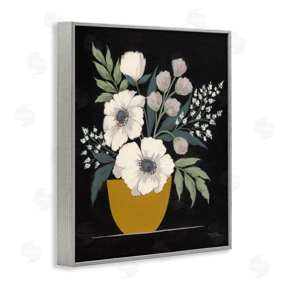 Potted Flower Bouquet Grey Frame Print Wall Art, Home Decor by Michele Norman