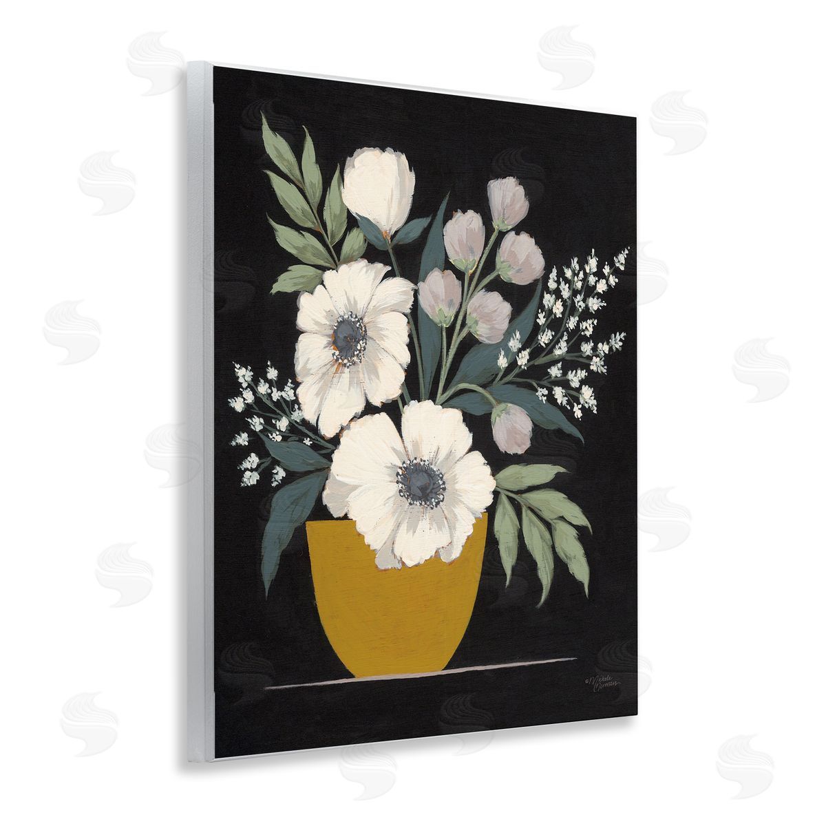 Potted Flower Bouquet Wood Plaque Wall Art, Home Decor by Michele Norman