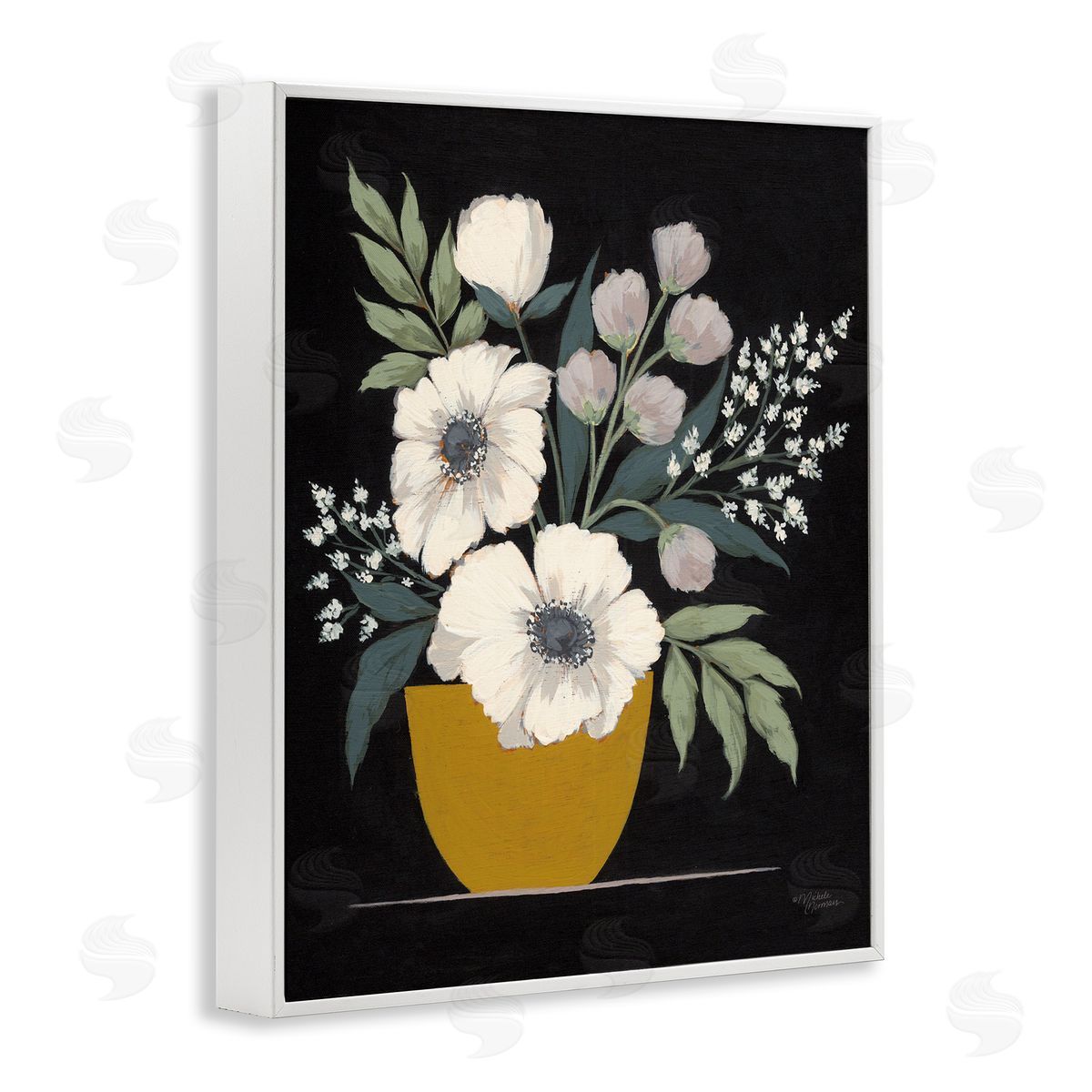 Potted Flower Bouquet White Frame Print Wall Art, Home Decor by Michele Norman