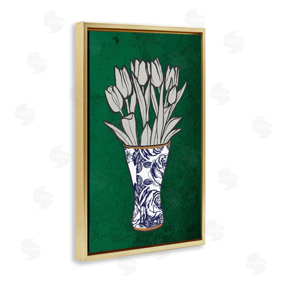 Tulip Bouquet Vase Gold Floating Frame Canvas Wall Art, Home Decor by Marcus Prime