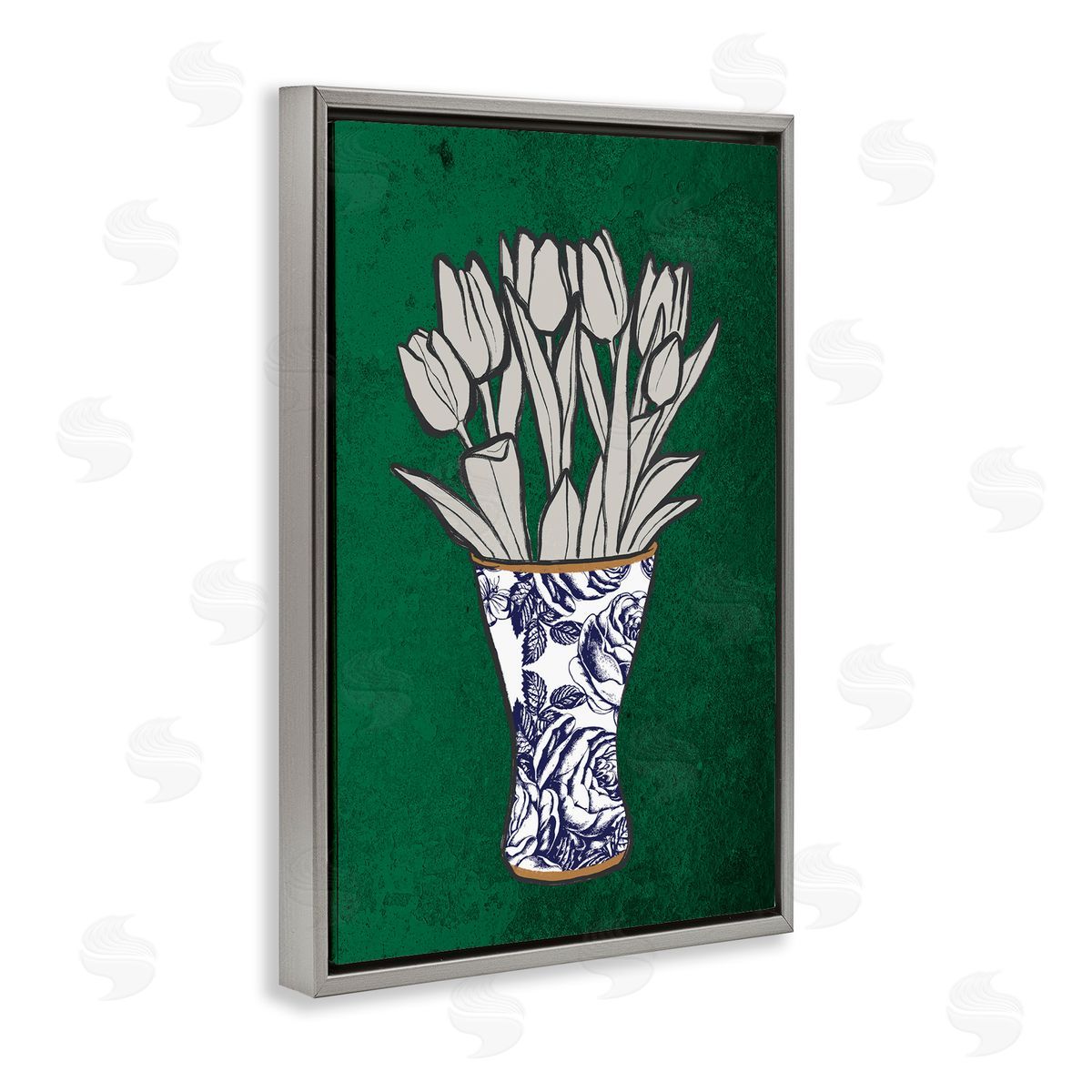Tulip Bouquet Vase Grey Floating Frame Canvas Wall Art, Home Decor by Marcus Prime