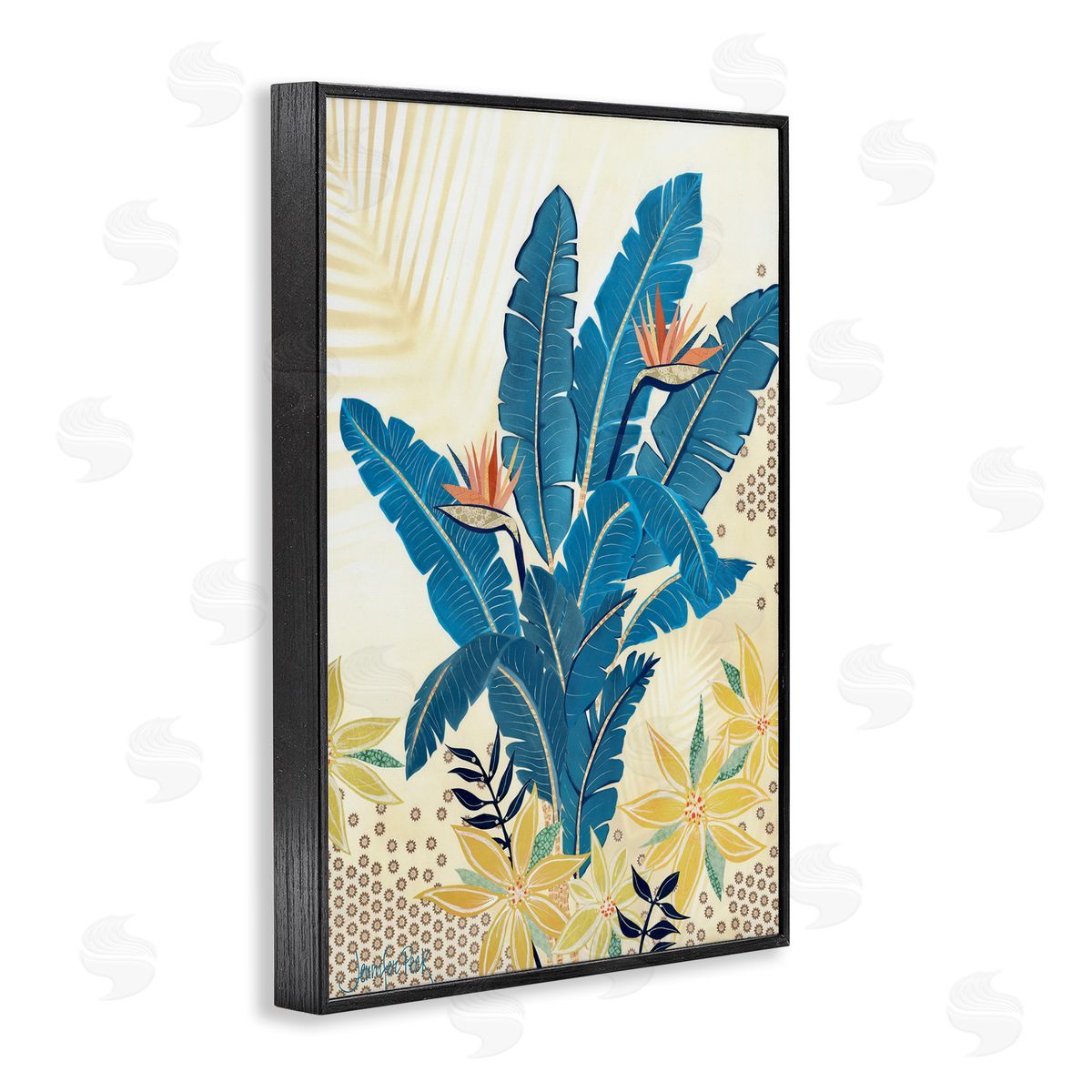 Blue Birds Of Paradise Black Frame Print Wall Art, Home Decor by Jennifer Peck