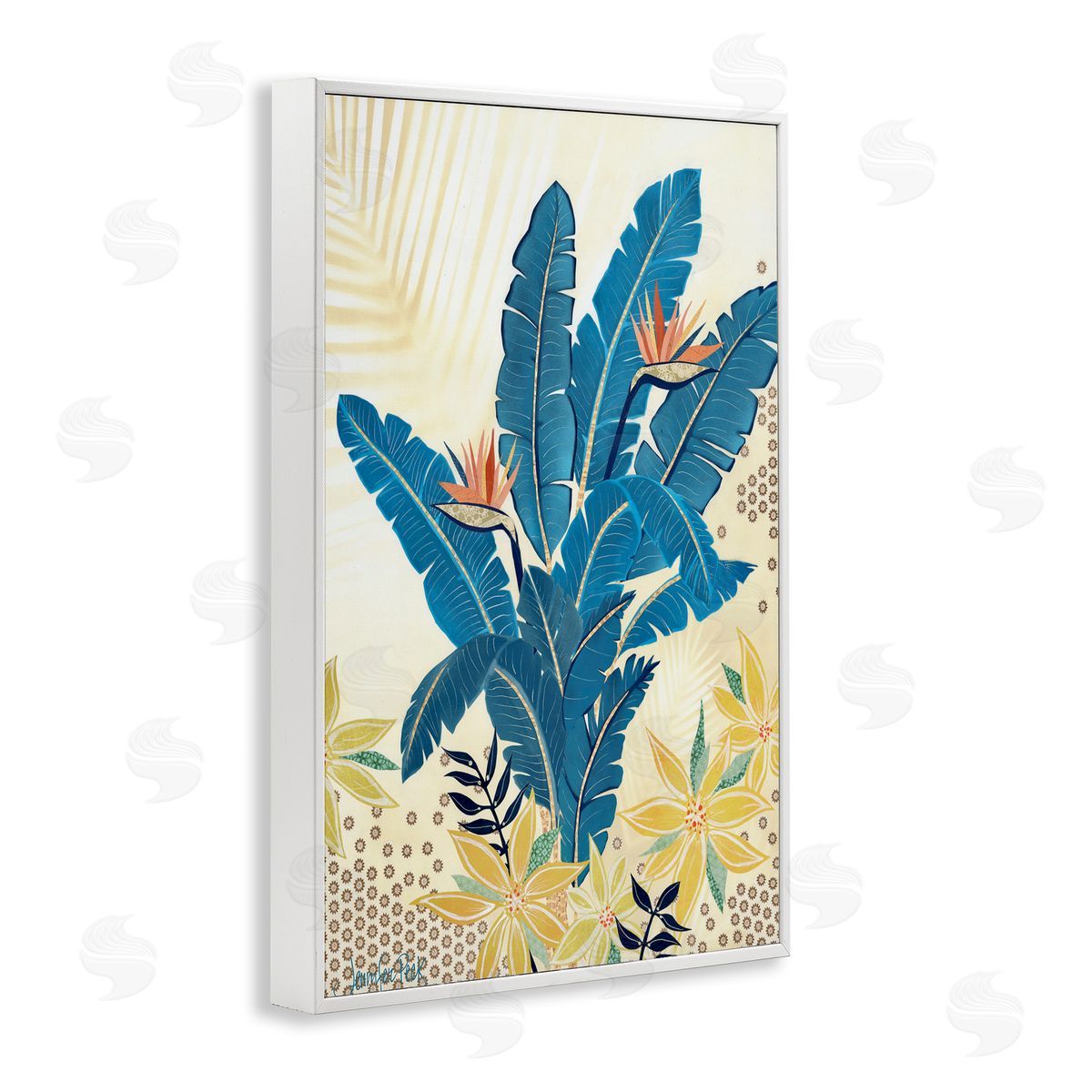 Blue Birds Of Paradise White Frame Print Wall Art, Home Decor by Jennifer Peck