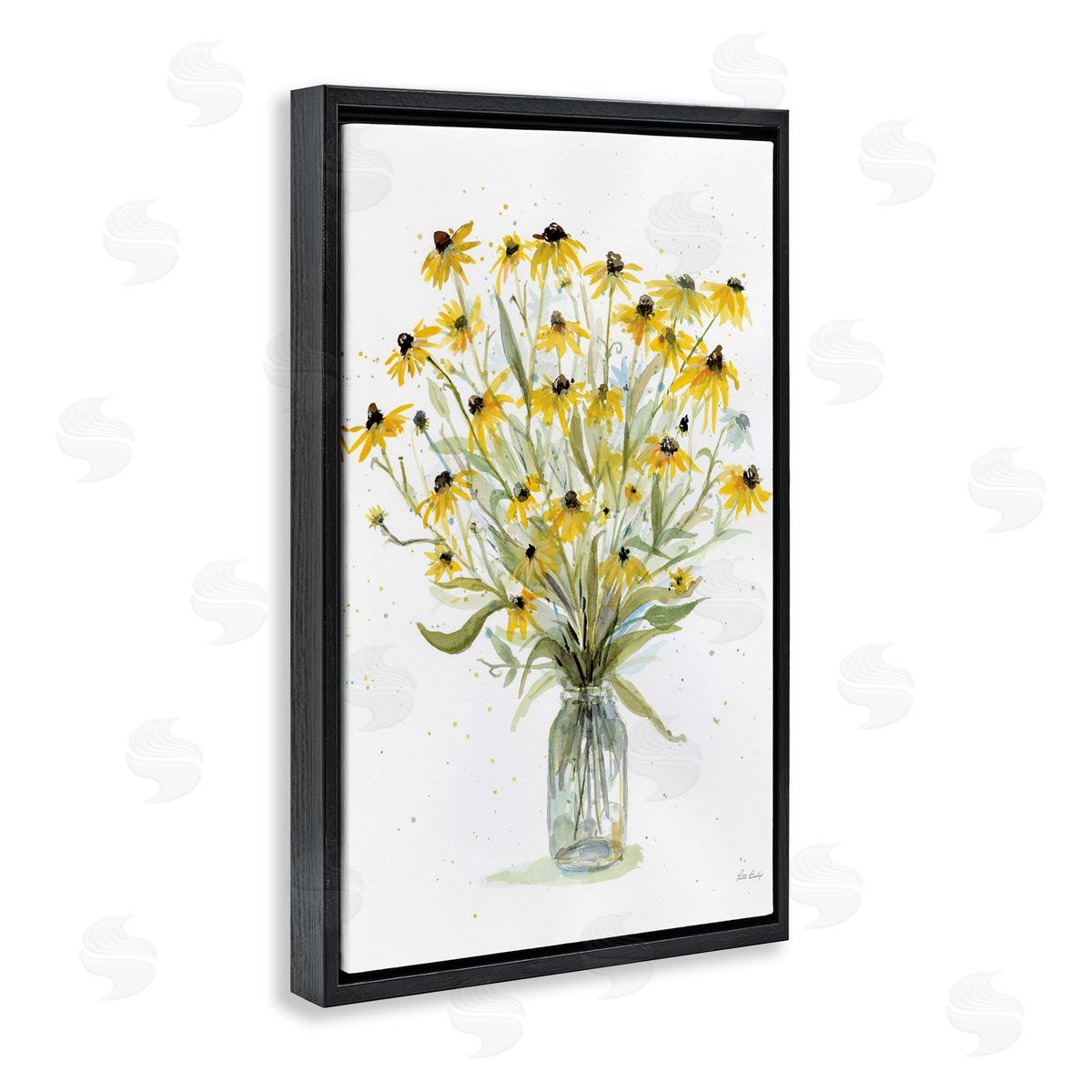 Black-Eyed Susans Black Floating Frame Canvas Wall Art, Home Decor by Patti Bishop