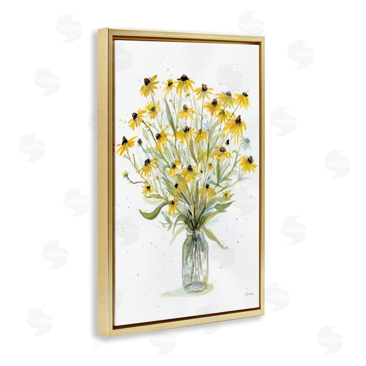 Black-Eyed Susans Gold Floating Frame Canvas Wall Art, Home Decor by Patti Bishop