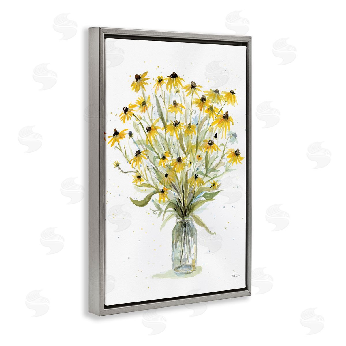 Black-Eyed Susans Grey Floating Frame Canvas Wall Art, Home Decor by Patti Bishop