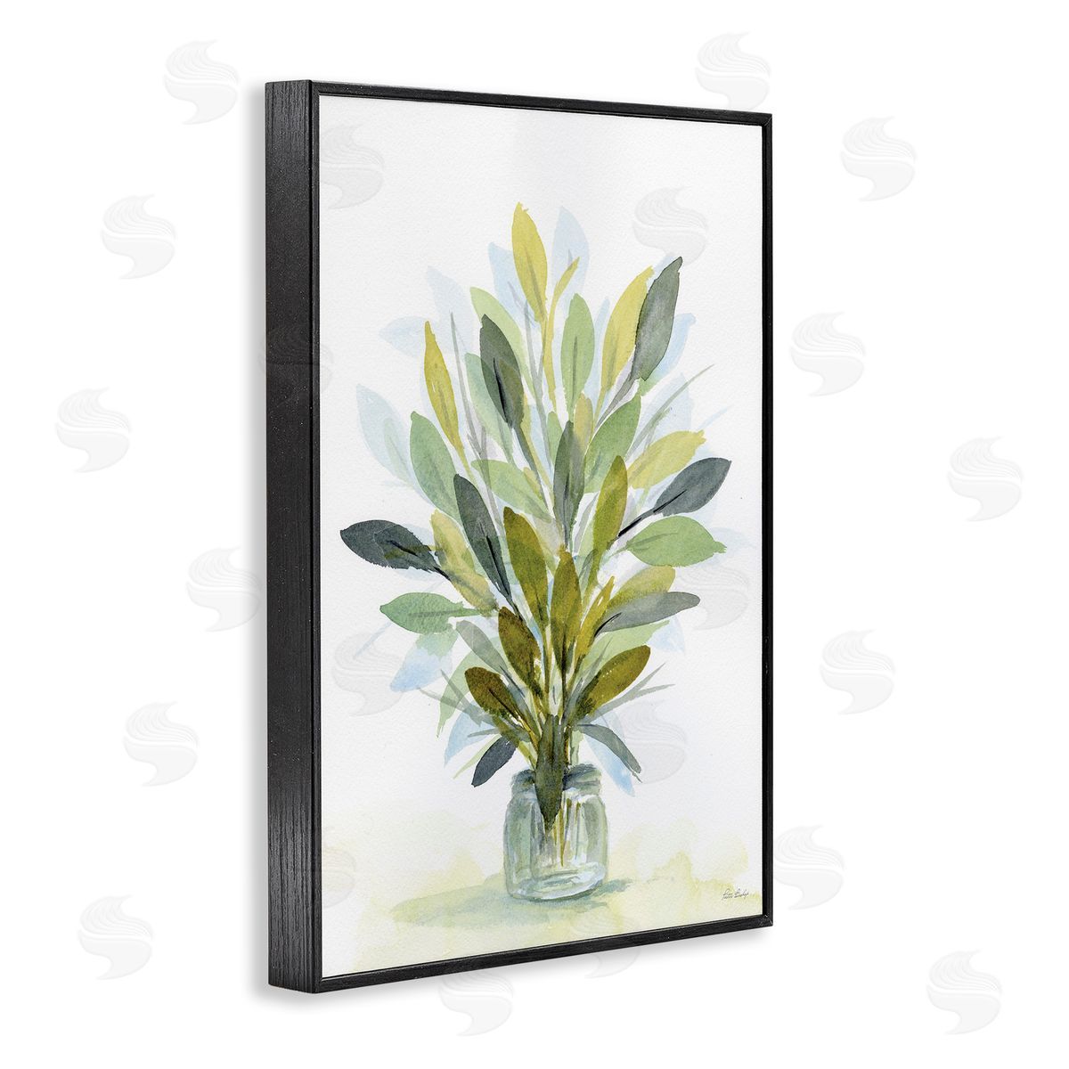 Layered Leaves in Jar Black Frame Print Wall Art, Home Decor by Patti Bishop