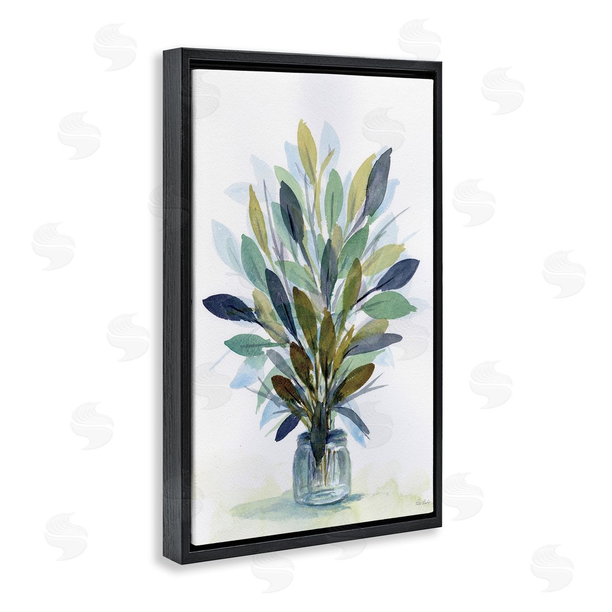 Rustic Leaves Jar Black Floating Frame Canvas Wall Art, Home Decor by Patti Bishop