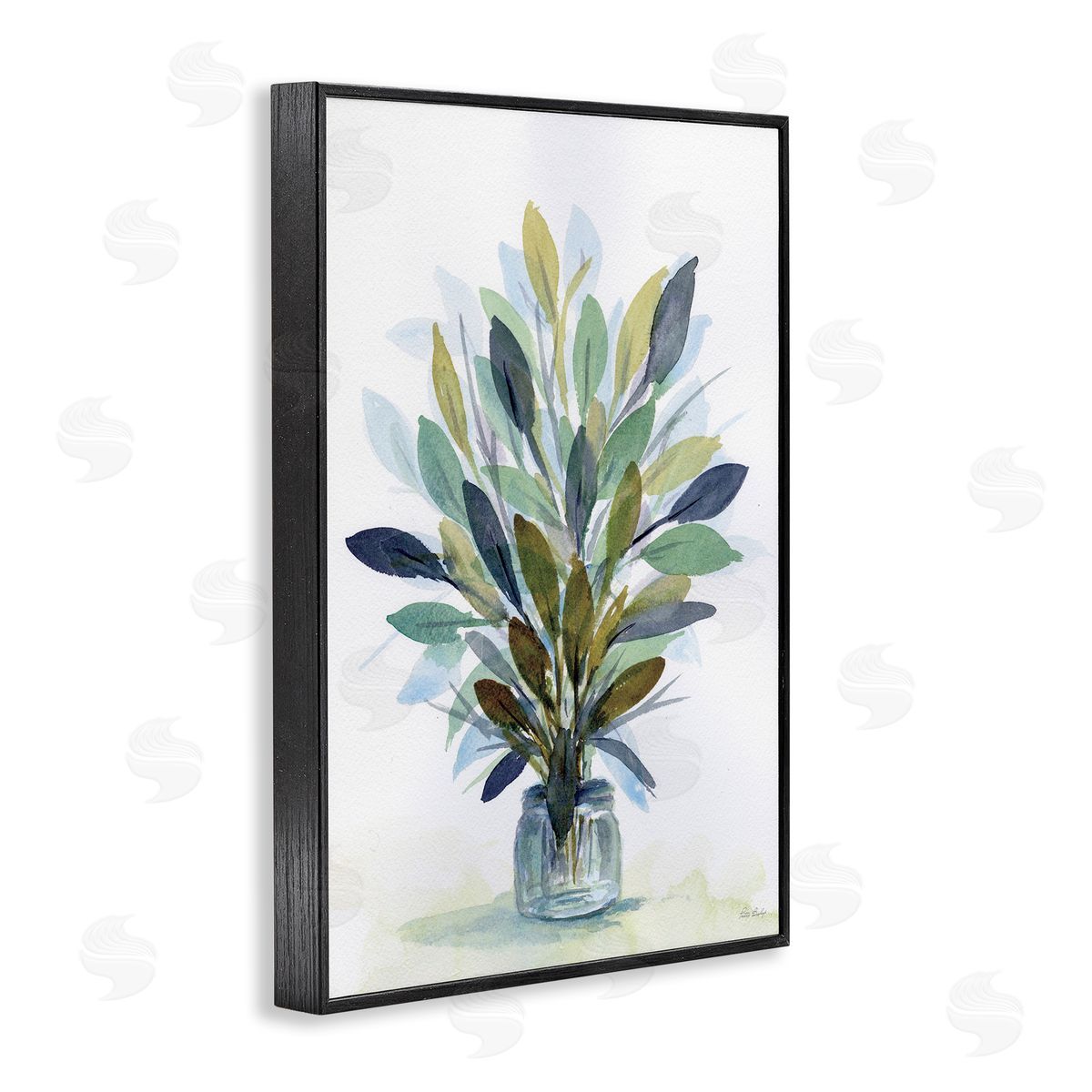 Rustic Leaves Jar Black Frame Print Wall Art, Home Decor by Patti Bishop