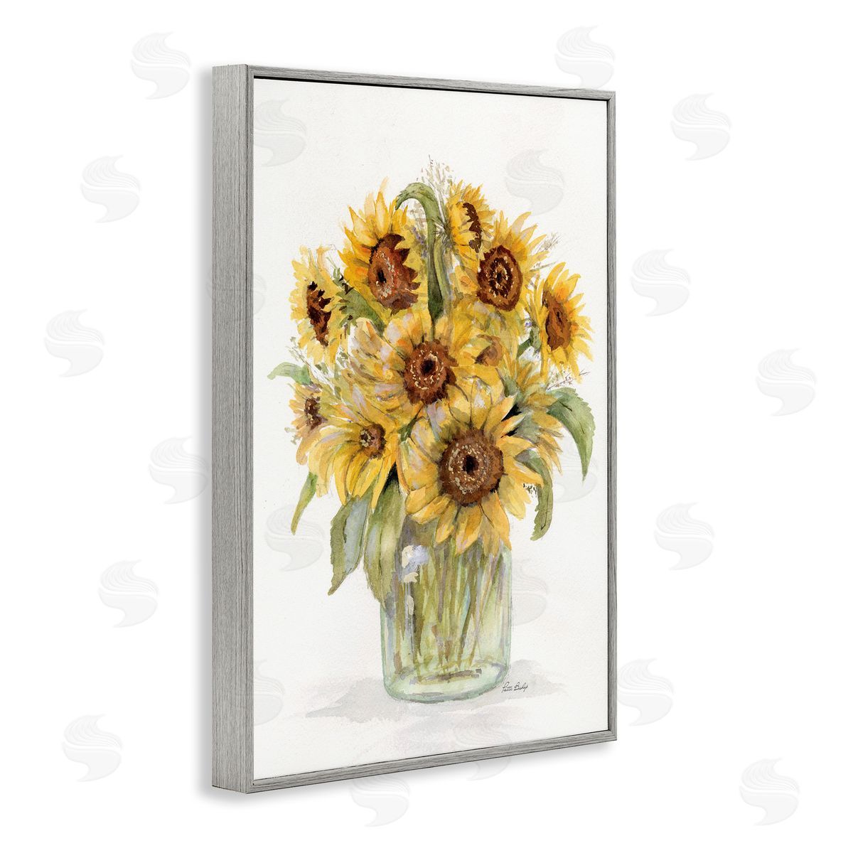 Sunflower Jar Bouquet Grey Frame Print Wall Art, Home Decor by Patti Bishop