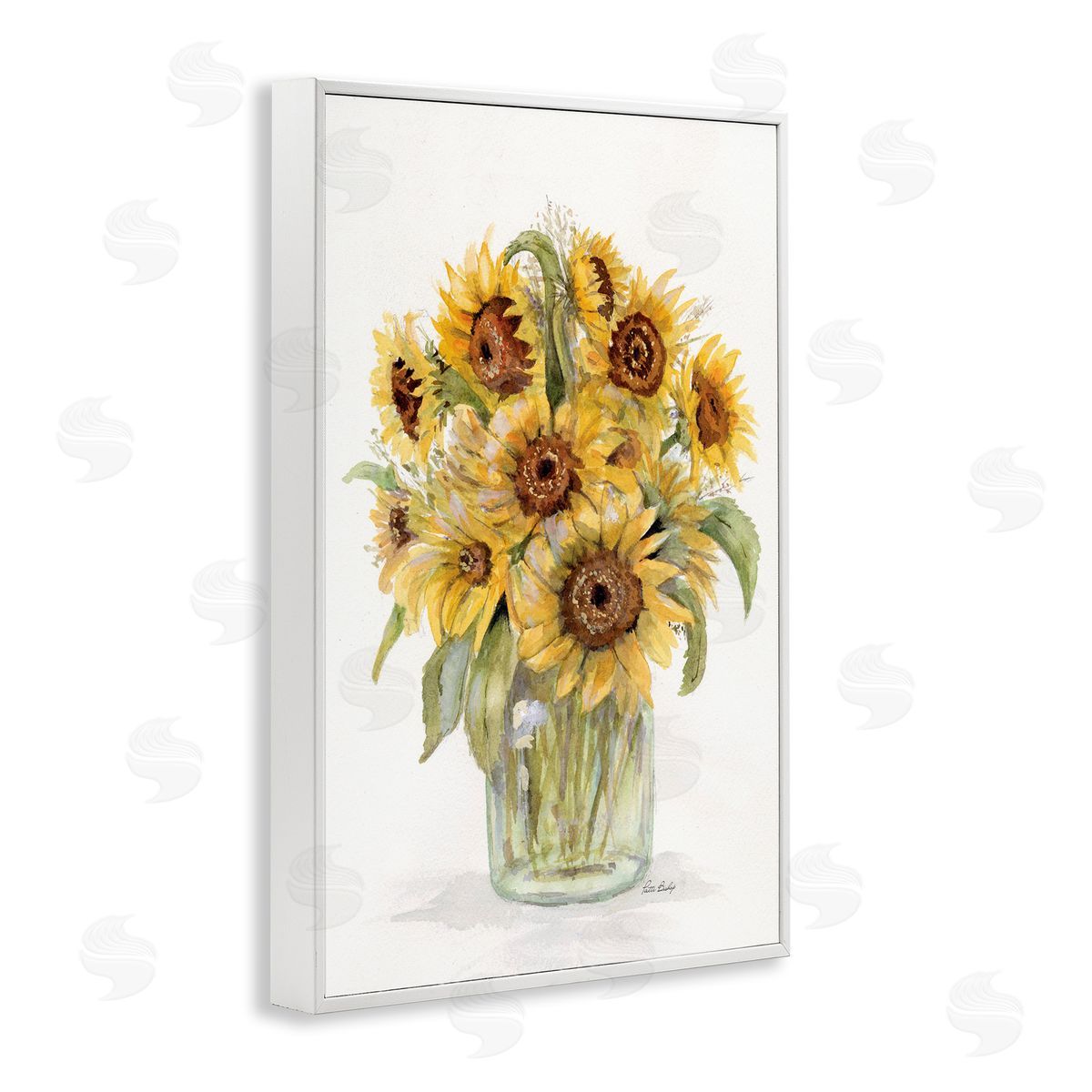 Sunflower Jar Bouquet White Frame Print Wall Art, Home Decor by Patti Bishop