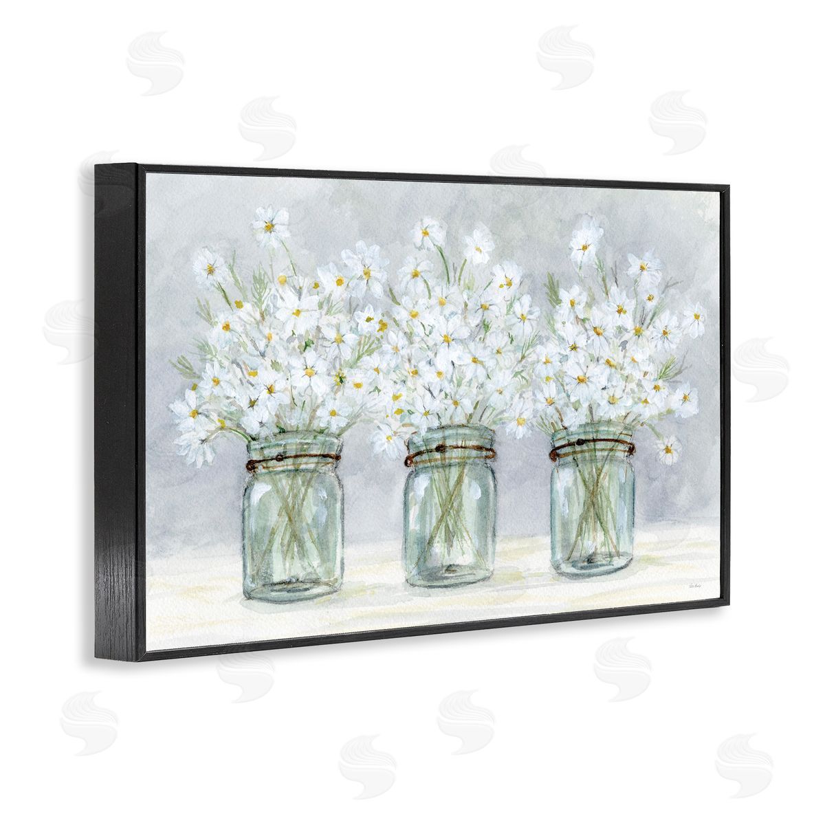 Daisies In Jars Black Frame Print Wall Art, Home Decor by Patti Bishop
