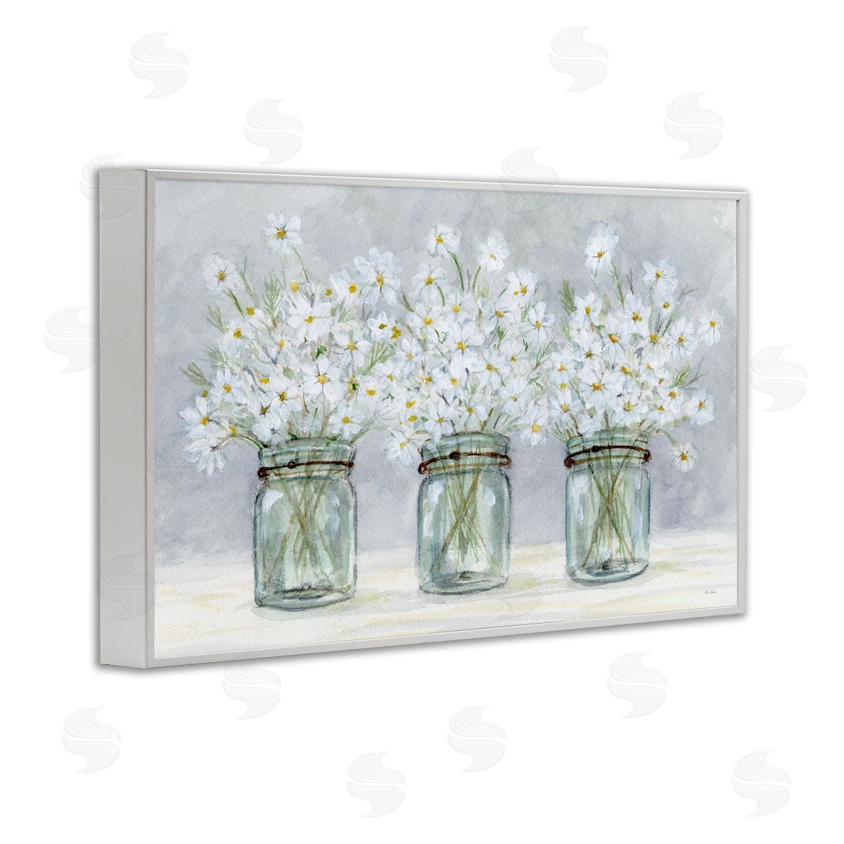 Daisies In Jars White Frame Print Wall Art, Home Decor by Patti Bishop