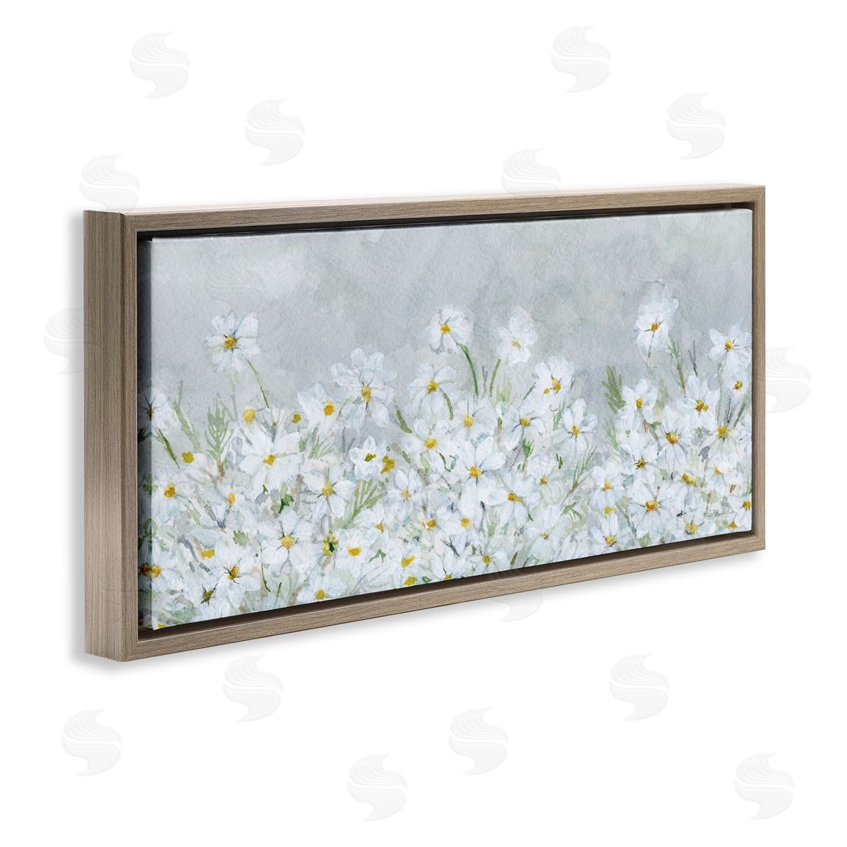 Subtle Brushed Daisies Brown Floating Frame Canvas Wall Art, Home Decor by Patti Bishop