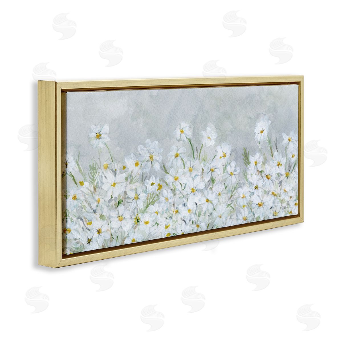 Subtle Brushed Daisies Gold Floating Frame Canvas Wall Art, Home Decor by Patti Bishop