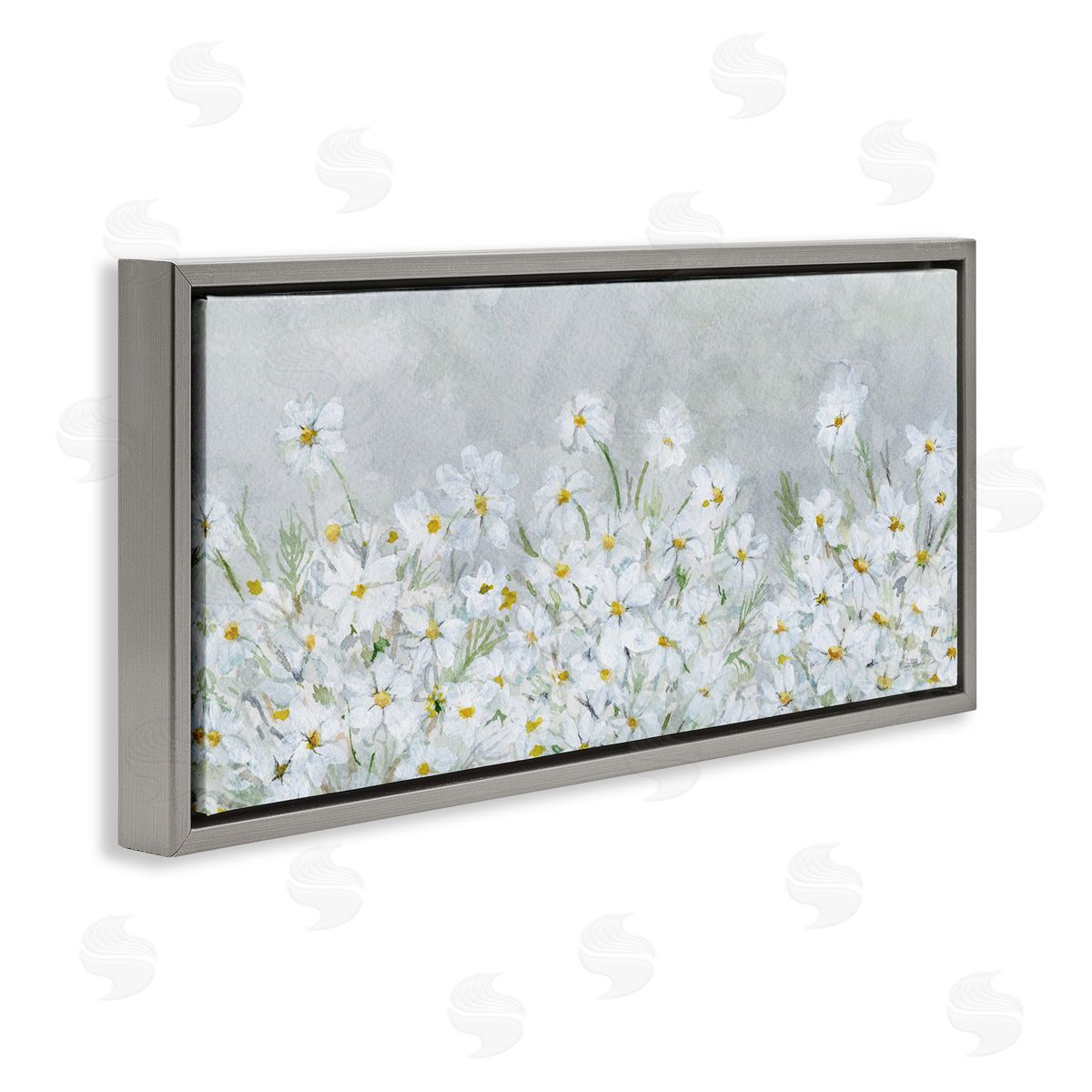 Subtle Brushed Daisies Grey Floating Frame Canvas Wall Art, Home Decor by Patti Bishop