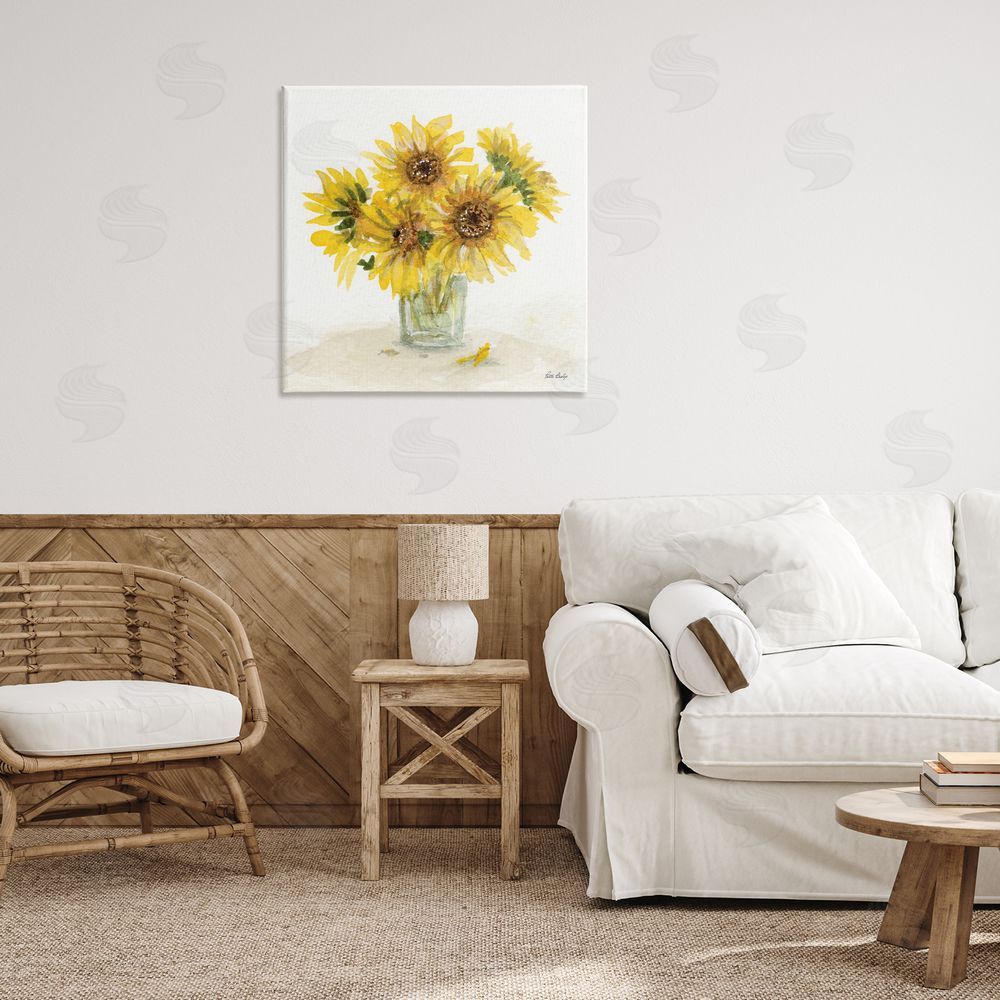 Patti Bishop Sunflower Jar Watercolor Canvas Wall Art Print in Room