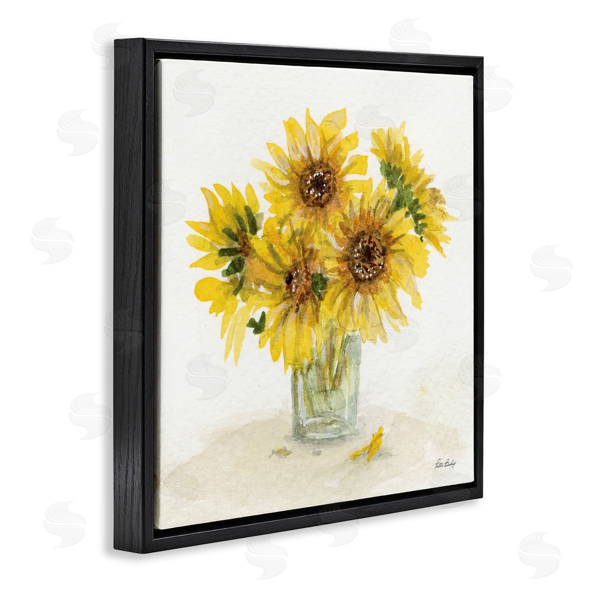 Patti Bishop Sunflower Jar Watercolor Black Floating Frame Canvas Wall Art Print