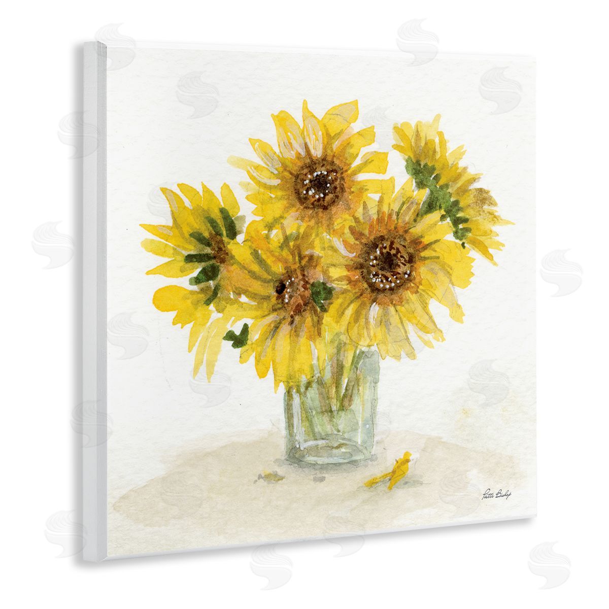Patti Bishop Sunflower Jar Watercolor Wooden Wall Plaque Art Print