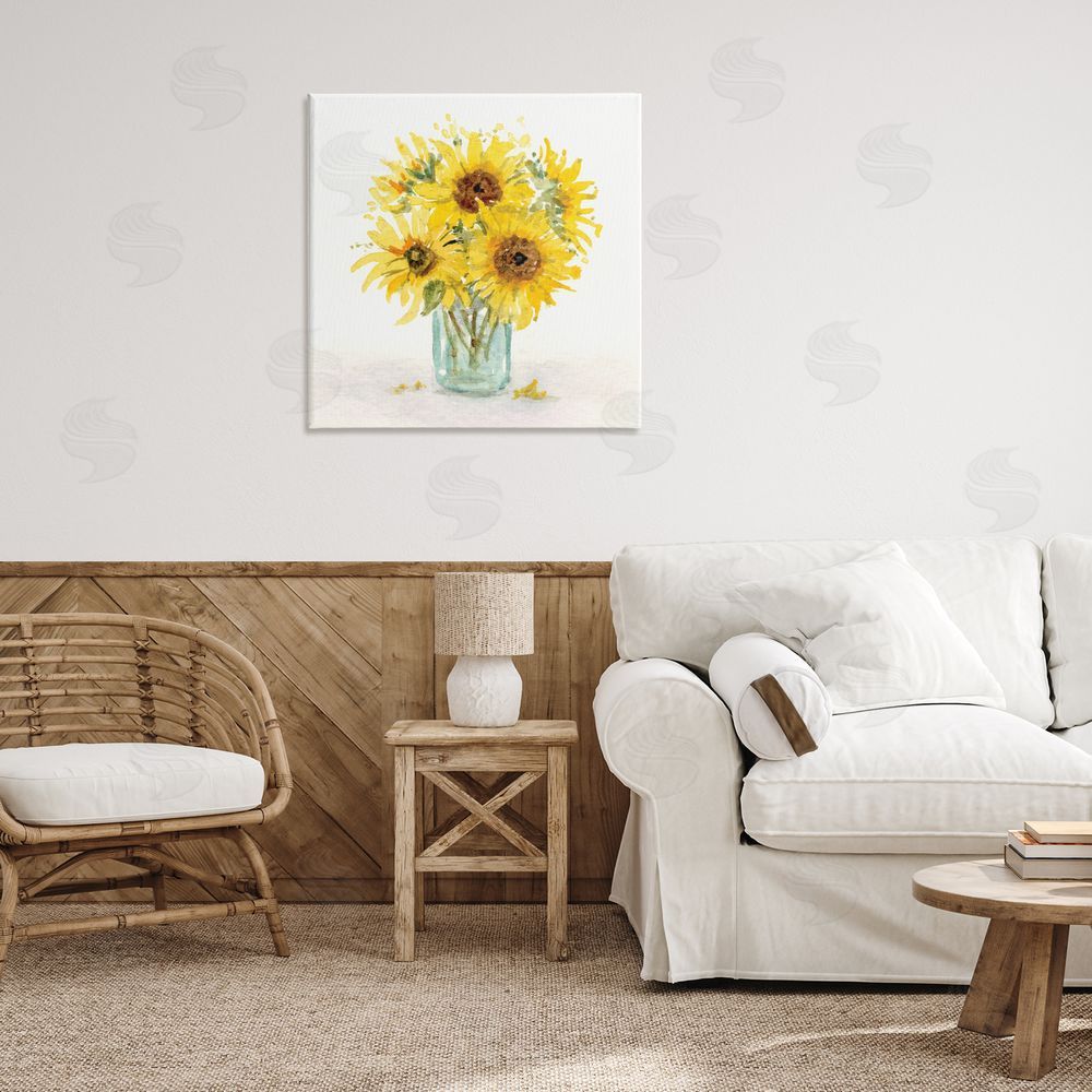 Patti Bishop Soft Sunflower Jar Canvas Wall Art Print in Room