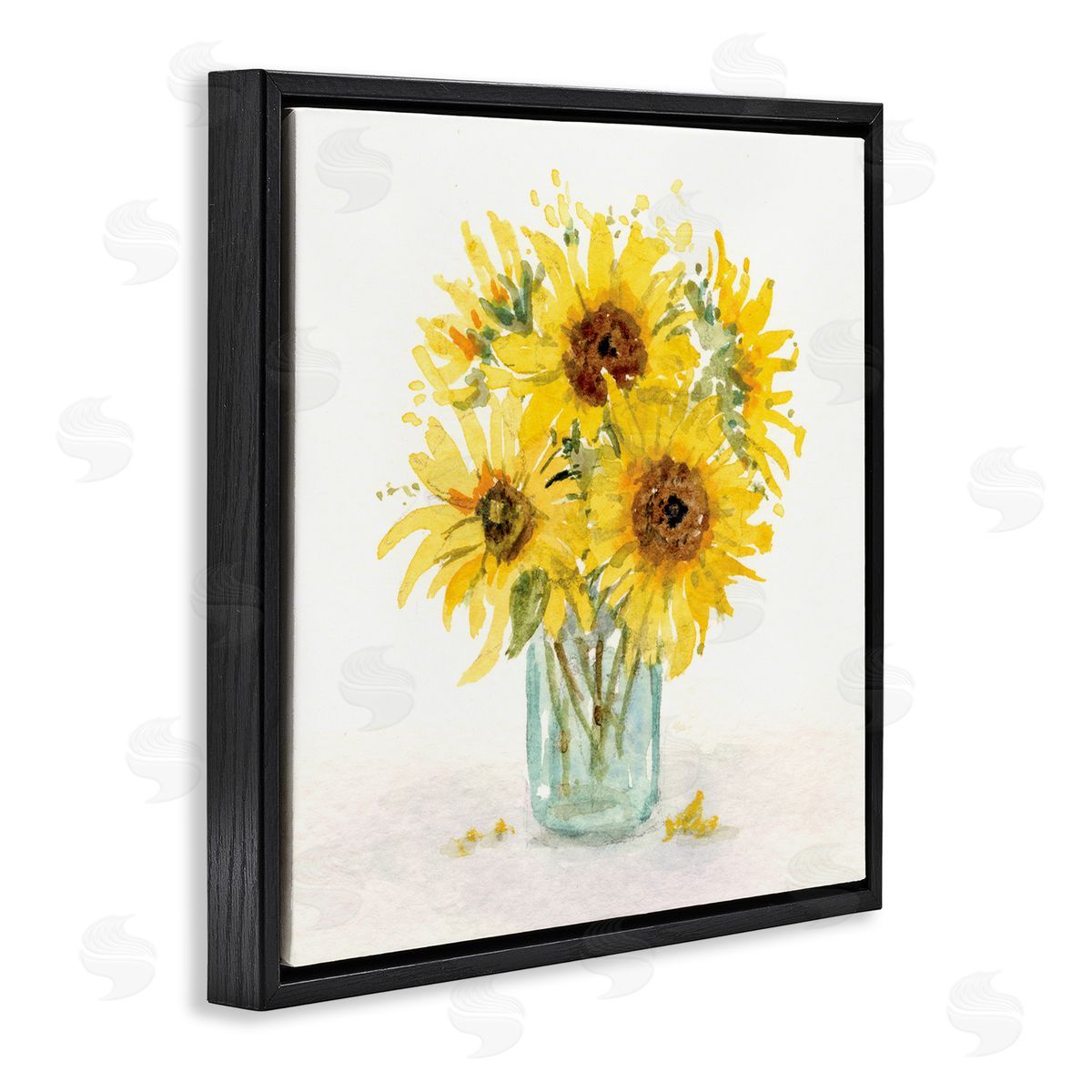 Patti Bishop Soft Sunflower Jar Black Floating Frame Canvas Wall Art Print