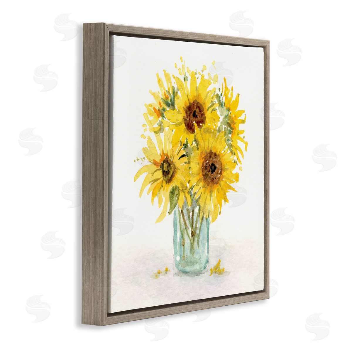 Patti Bishop Soft Sunflower Jar Brown Floating Frame Canvas Wall Art Print