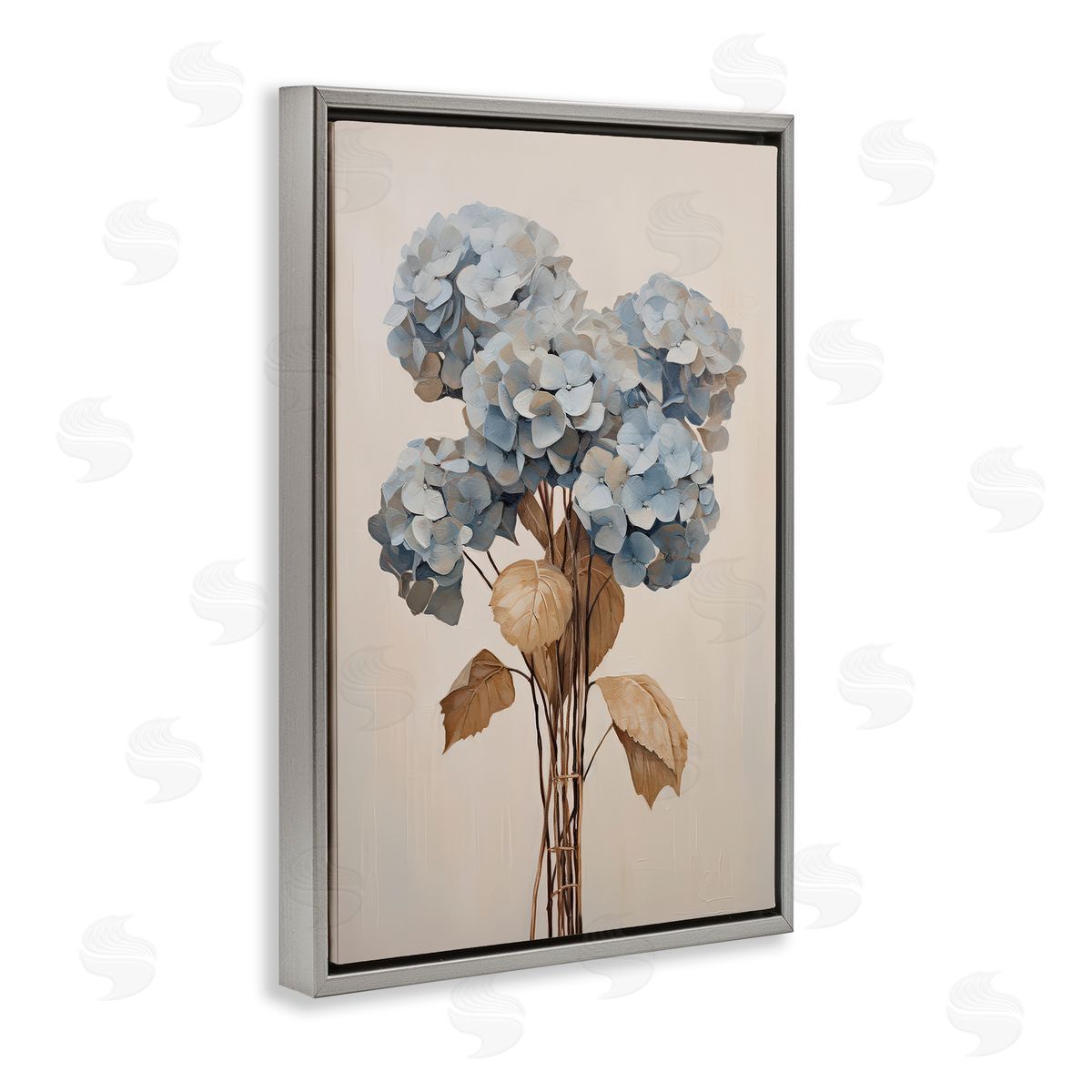 Petal Prints Design Vintage Blue Hydrangea Gray Floating Frame Canvas Wall Art Print