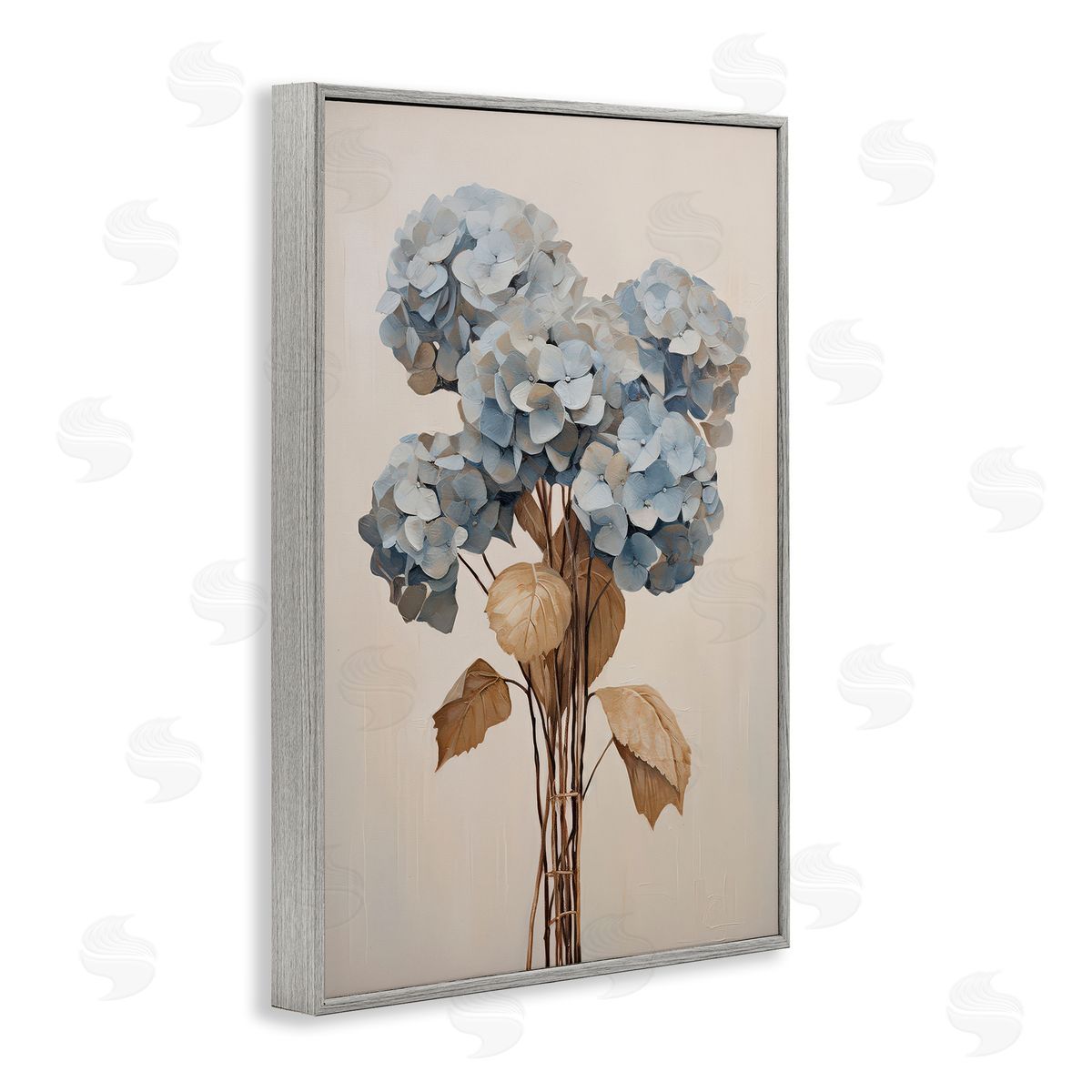 Petal Prints Design Vintage Blue Hydrangea Gray Framed Giclee Wall Art Print