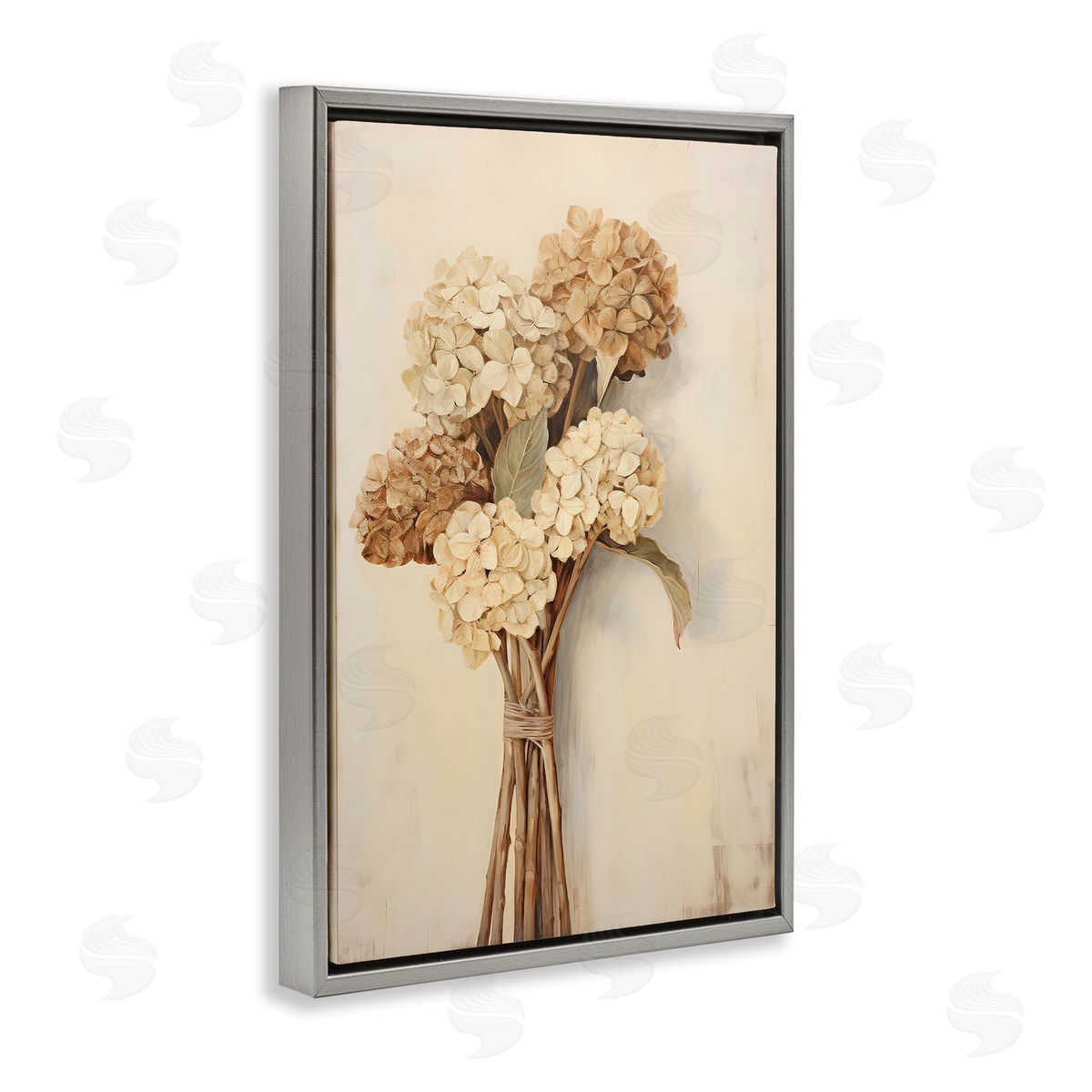 Petal Prints Design Vintage Hydrangea Bundle Gray Floating Frame Canvas Wall Art Print