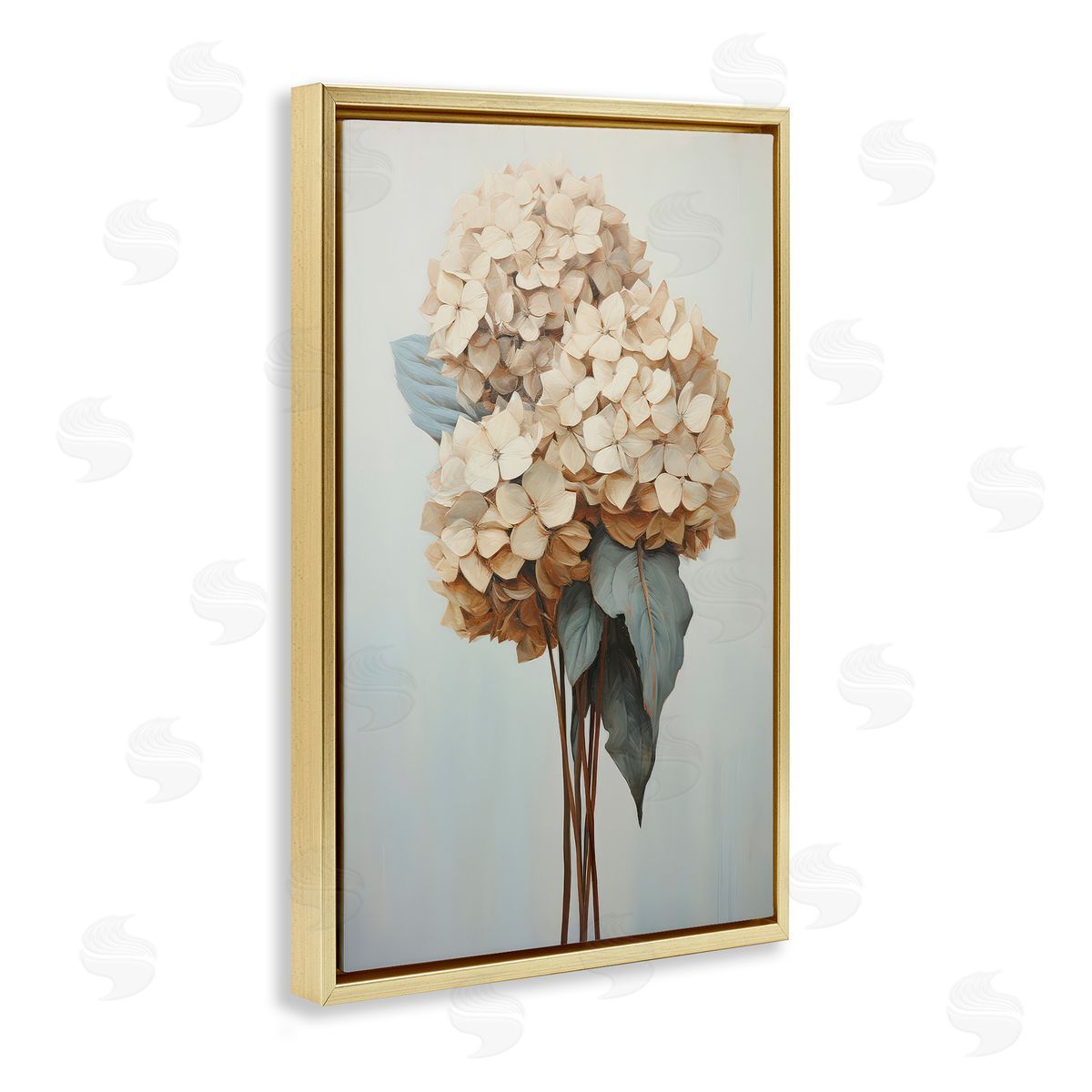 Petal Prints Design Vintage Hydrangea Florets Gold Floating Frame Canvas Wall Art Print