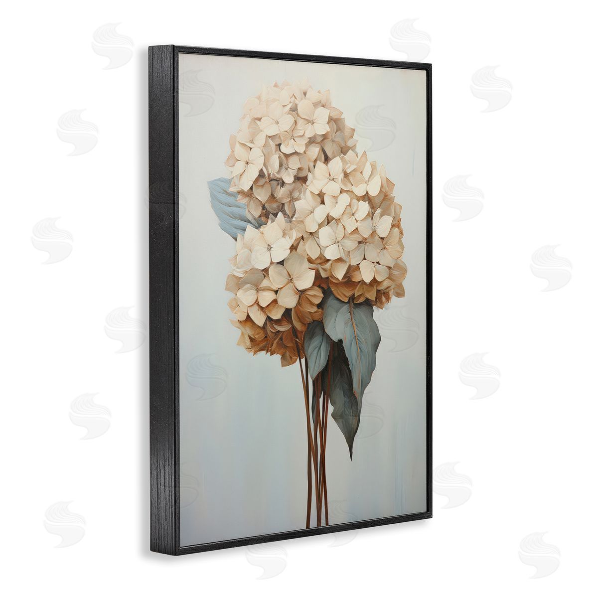 Petal Prints Design Vintage Hydrangea Florets Black Framed Giclee Wall Art Print