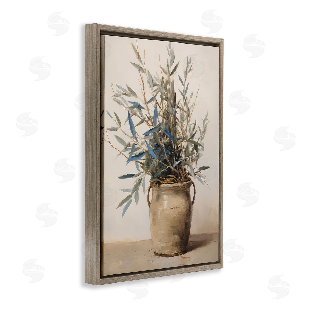 Petal Prints Design Country Pottery Plant Brown Floating Frame Canvas Wall Art Print