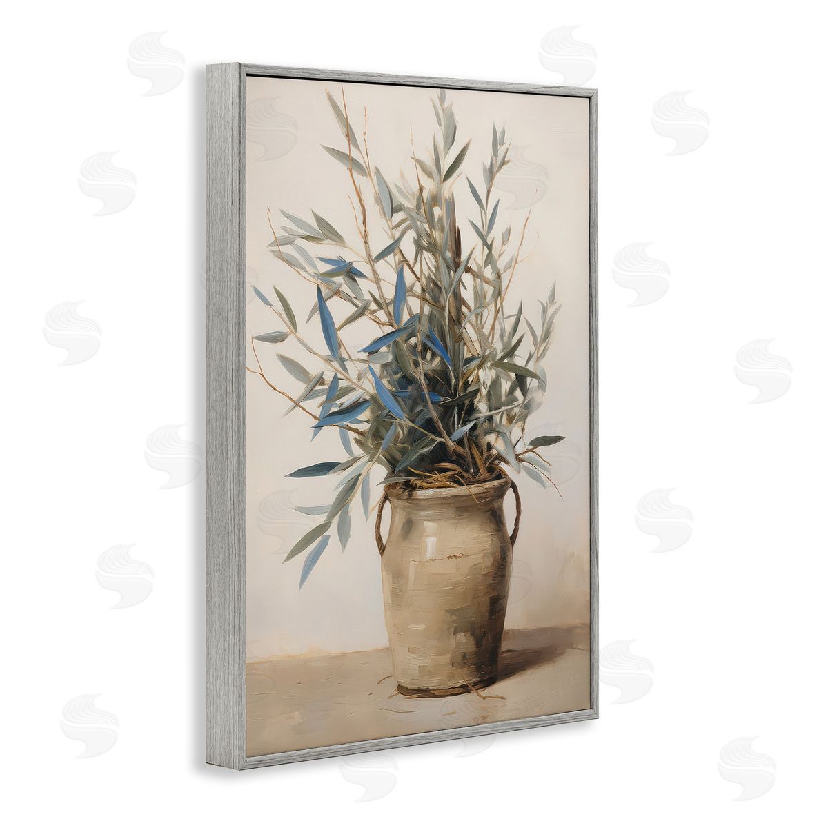 Petal Prints Design Country Pottery Plant Gray Framed Giclee Wall Art Print