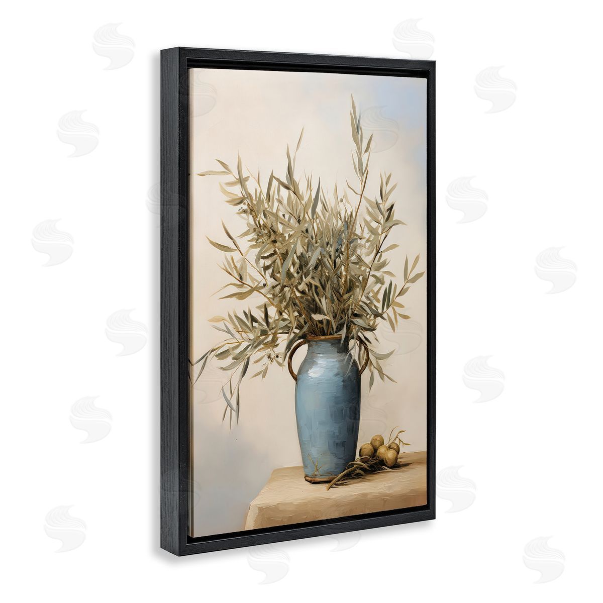 Petal Prints Design Rustic Pottery Plant Black Floating Frame Canvas Wall Art Print