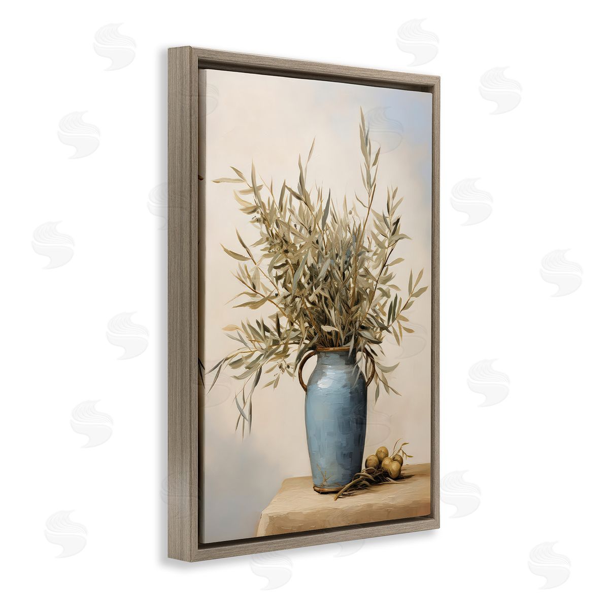 Petal Prints Design Rustic Pottery Plant Brown Floating Frame Canvas Wall Art Print