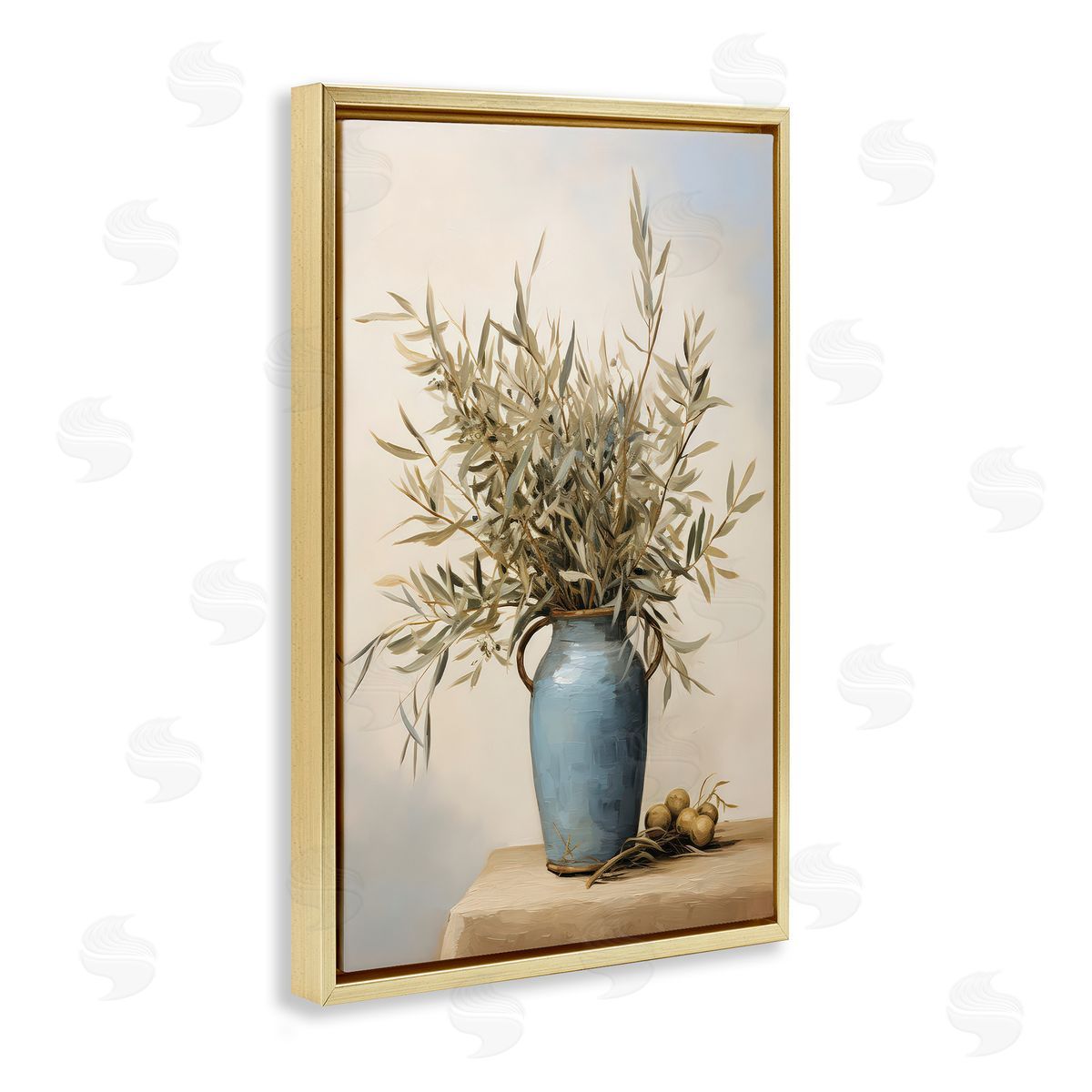 Petal Prints Design Rustic Pottery Plant Gold Floating Frame Canvas Wall Art Print