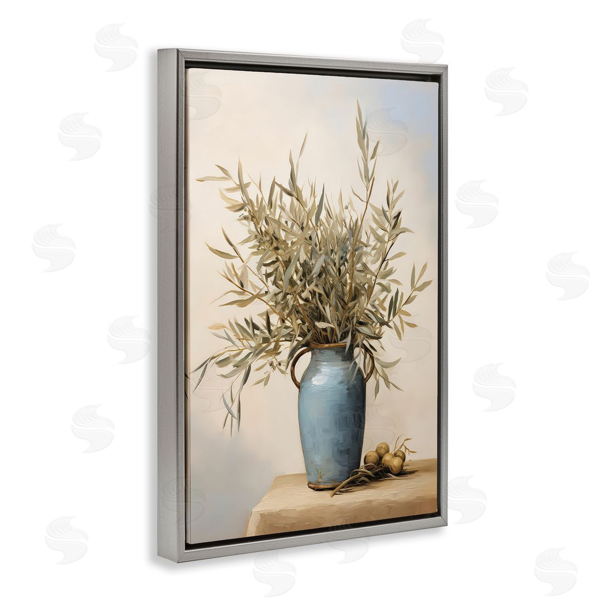 Petal Prints Design Rustic Pottery Plant Gray Floating Frame Canvas Wall Art Print