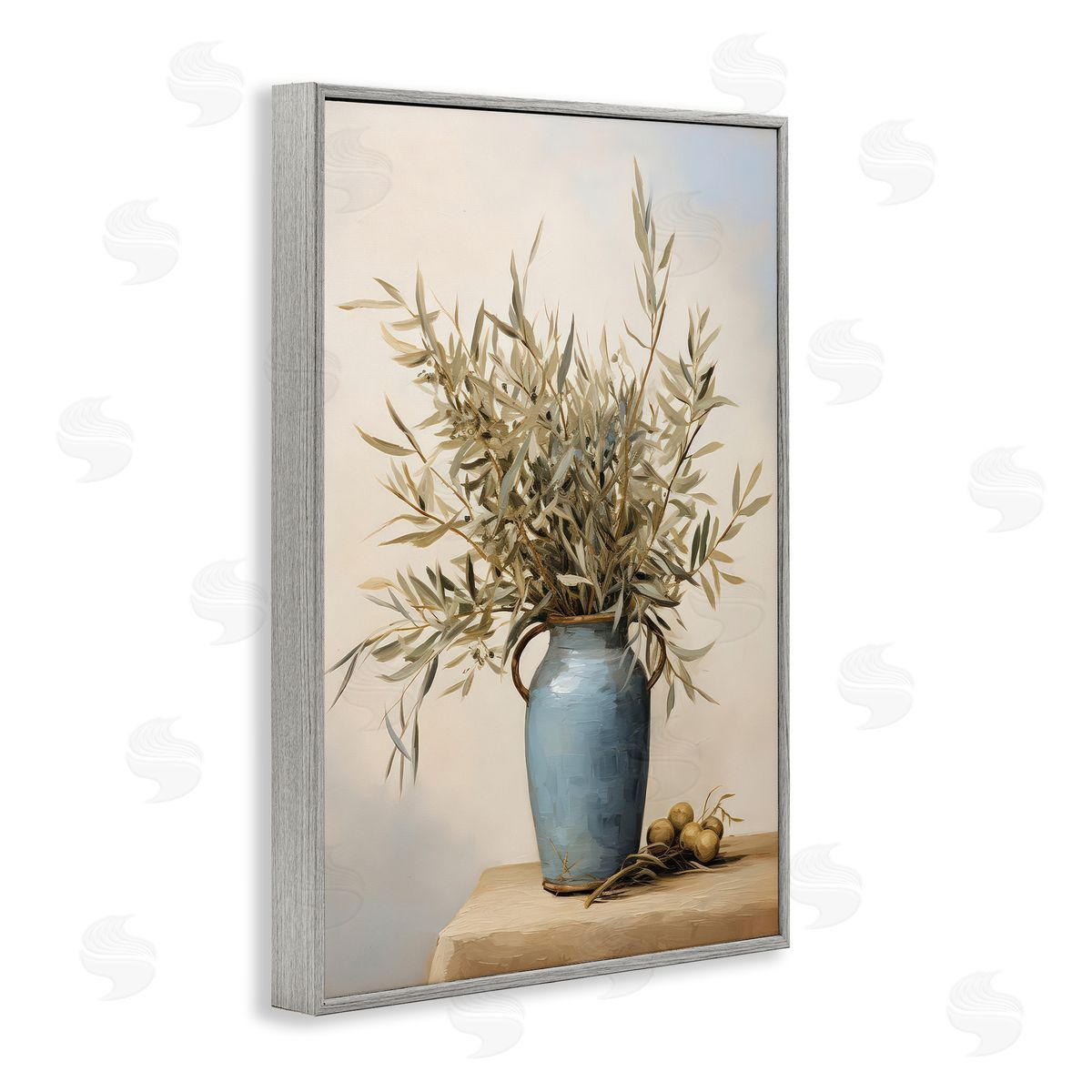 Petal Prints Design Rustic Pottery Plant Gray Framed Giclee Wall Art Print