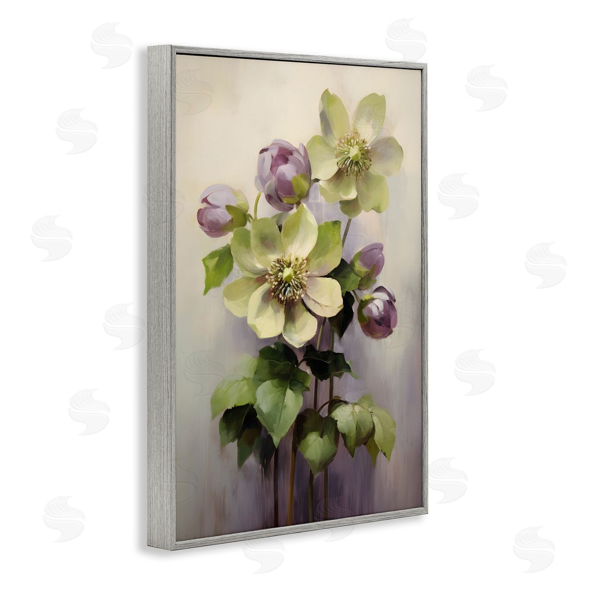 Green and Purple Flowers Grey Frame Print Wall Art, Home Decor by Petals Prints Design