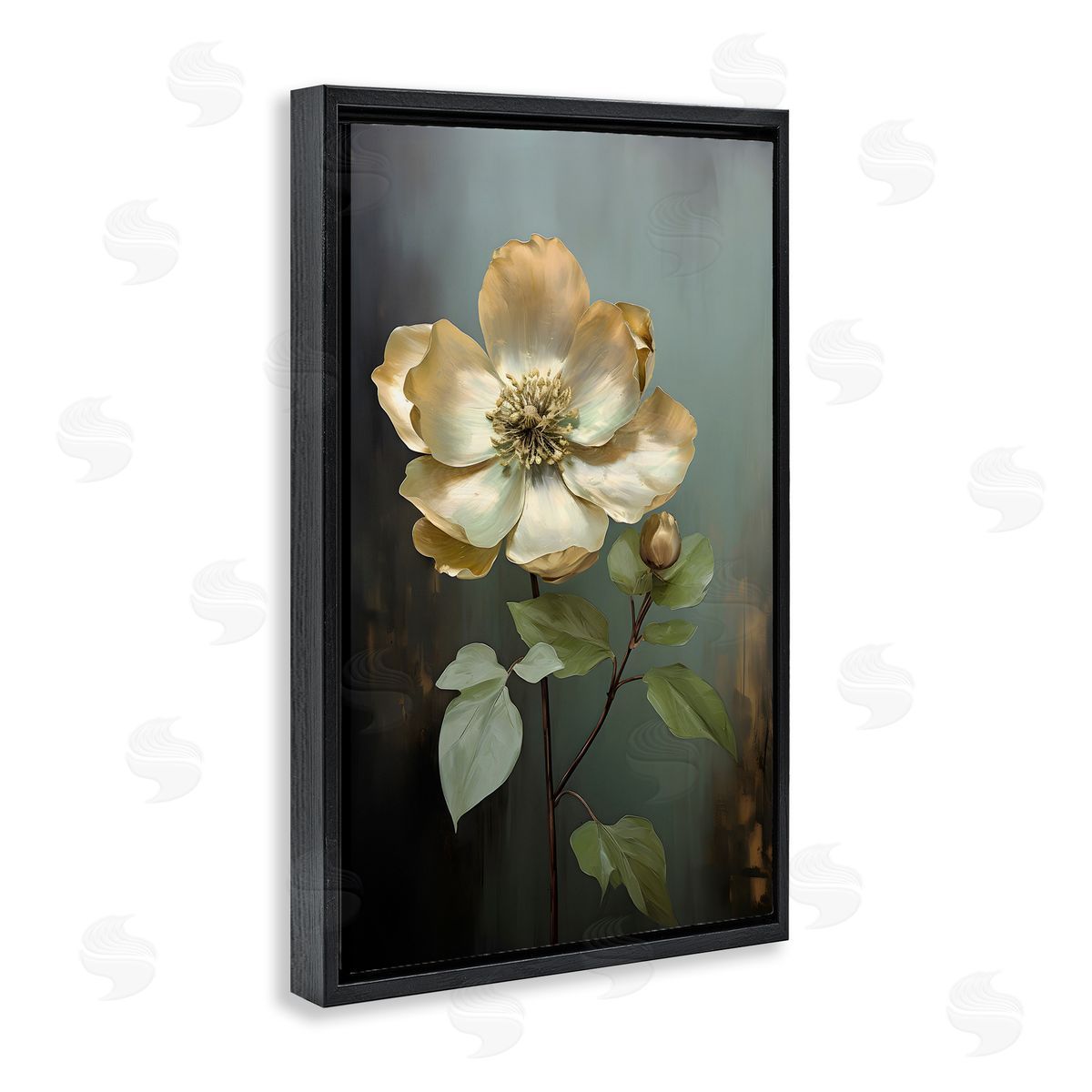 White Floret Petals Black Floating Frame Canvas Wall Art, Home Decor by Petals Prints Design