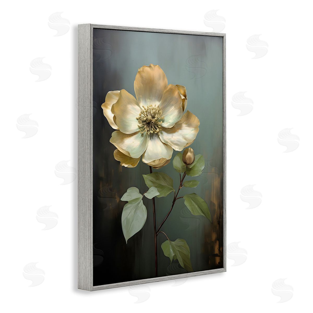 White Floret Petals Grey Frame Print Wall Art, Home Decor by Petals Prints Design