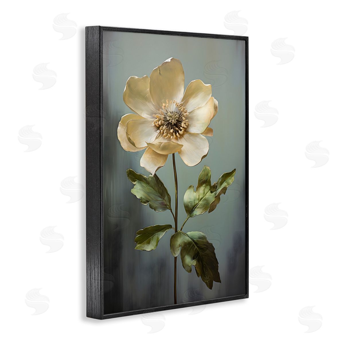 White Floret Bloom Black Frame Print Wall Art, Home Decor by Petals Prints Design