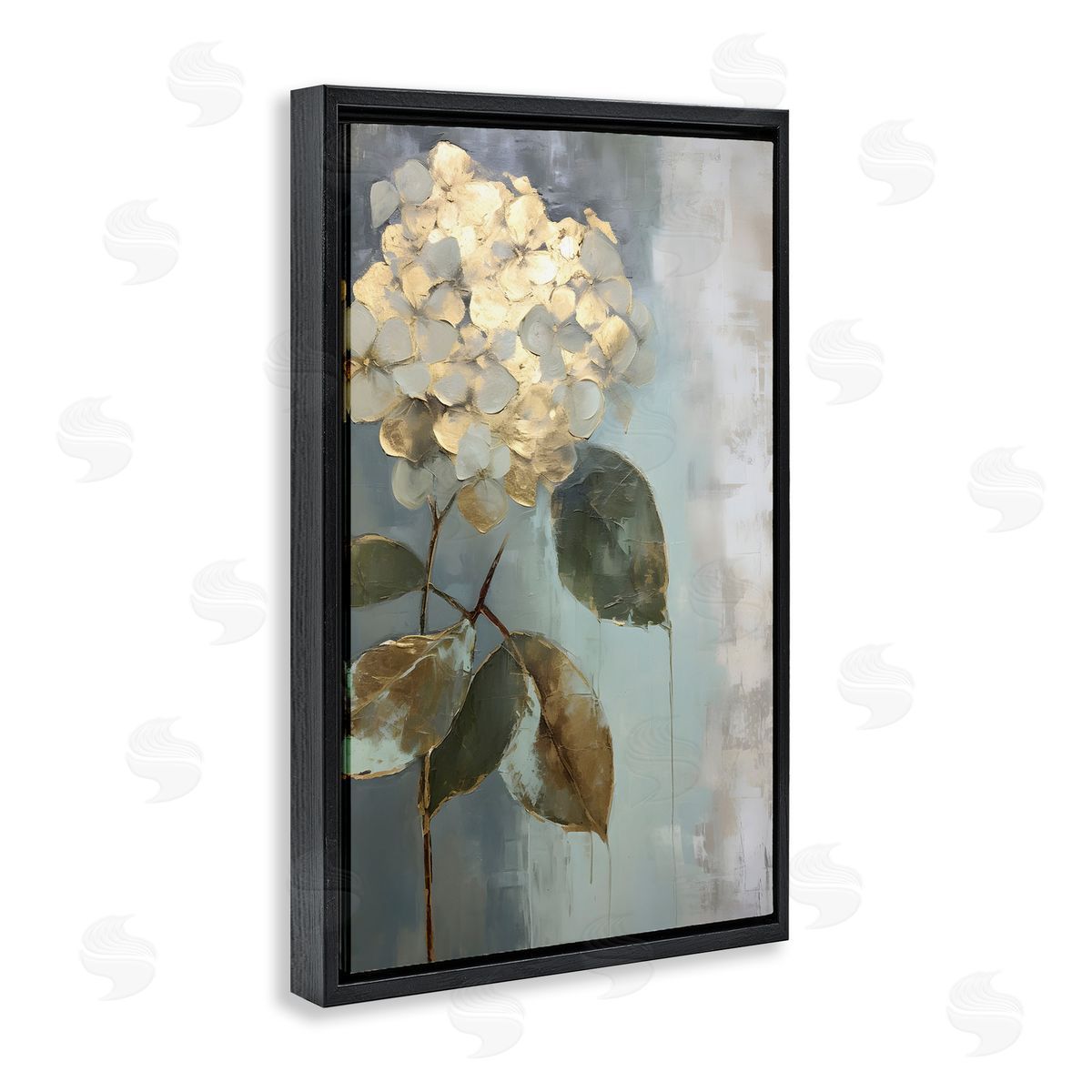 Distressed Hydrangea Bloom Black Floating Frame Canvas Wall Art, Home Decor by Petals Prints Design