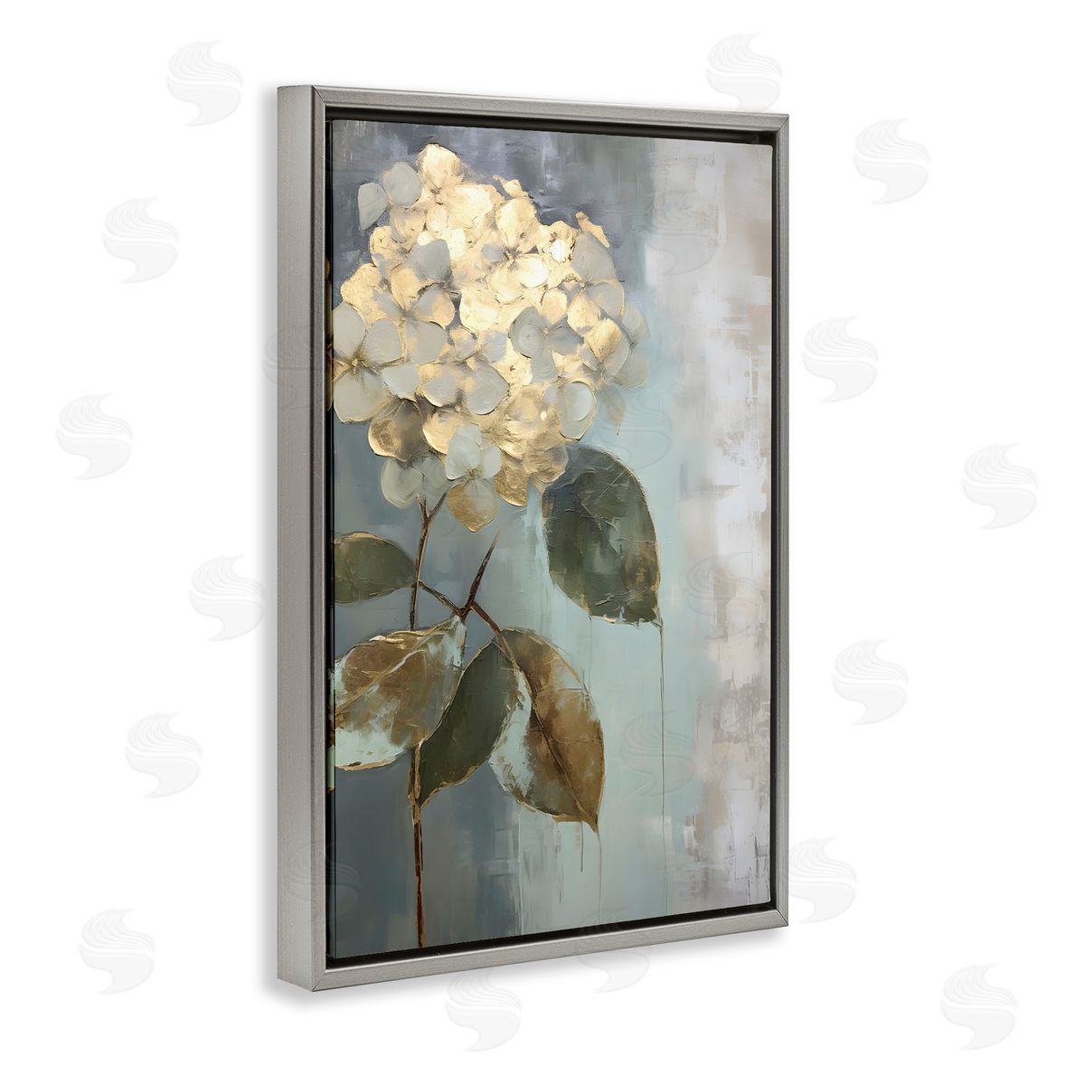 Distressed Hydrangea Bloom Grey Floating Frame Canvas Wall Art, Home Decor by Petals Prints Design