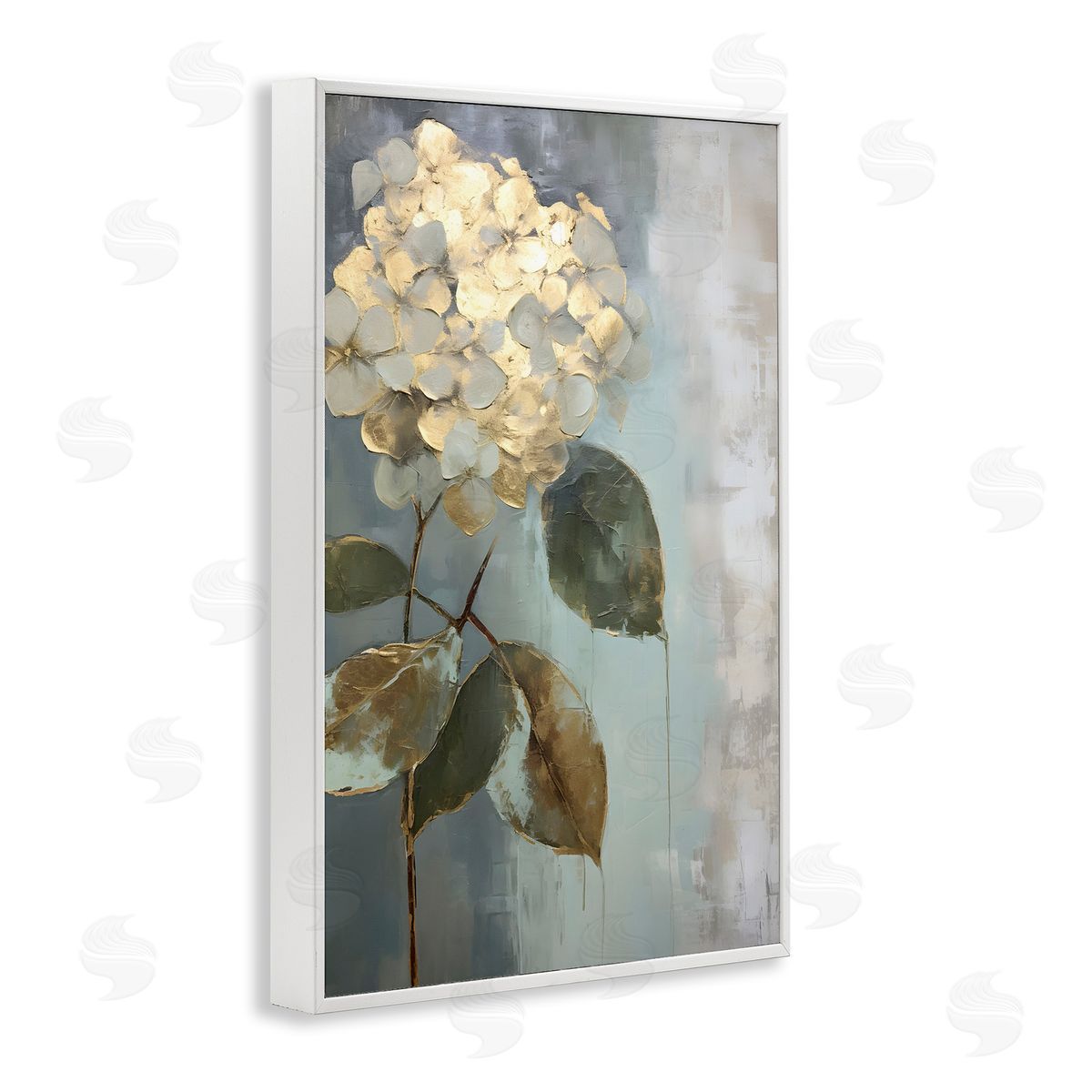 Distressed Hydrangea Bloom White Frame Print Wall Art, Home Decor by Petals Prints Design