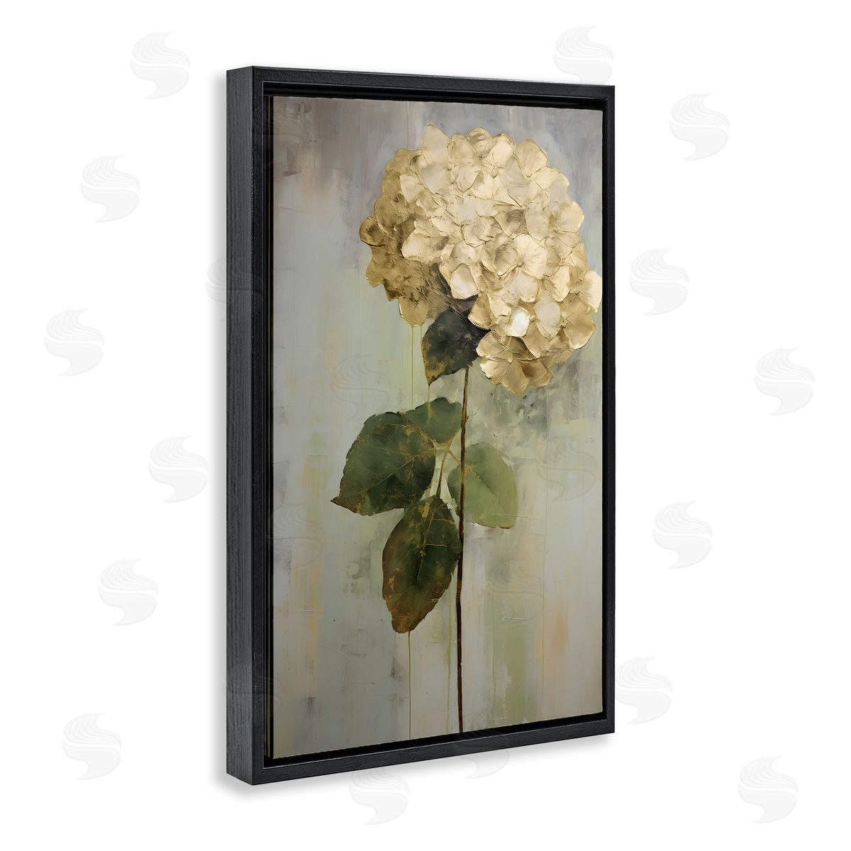Single Distressed Hydrangea Black Floating Frame Canvas Wall Art, Home Decor by Petals Prints Design