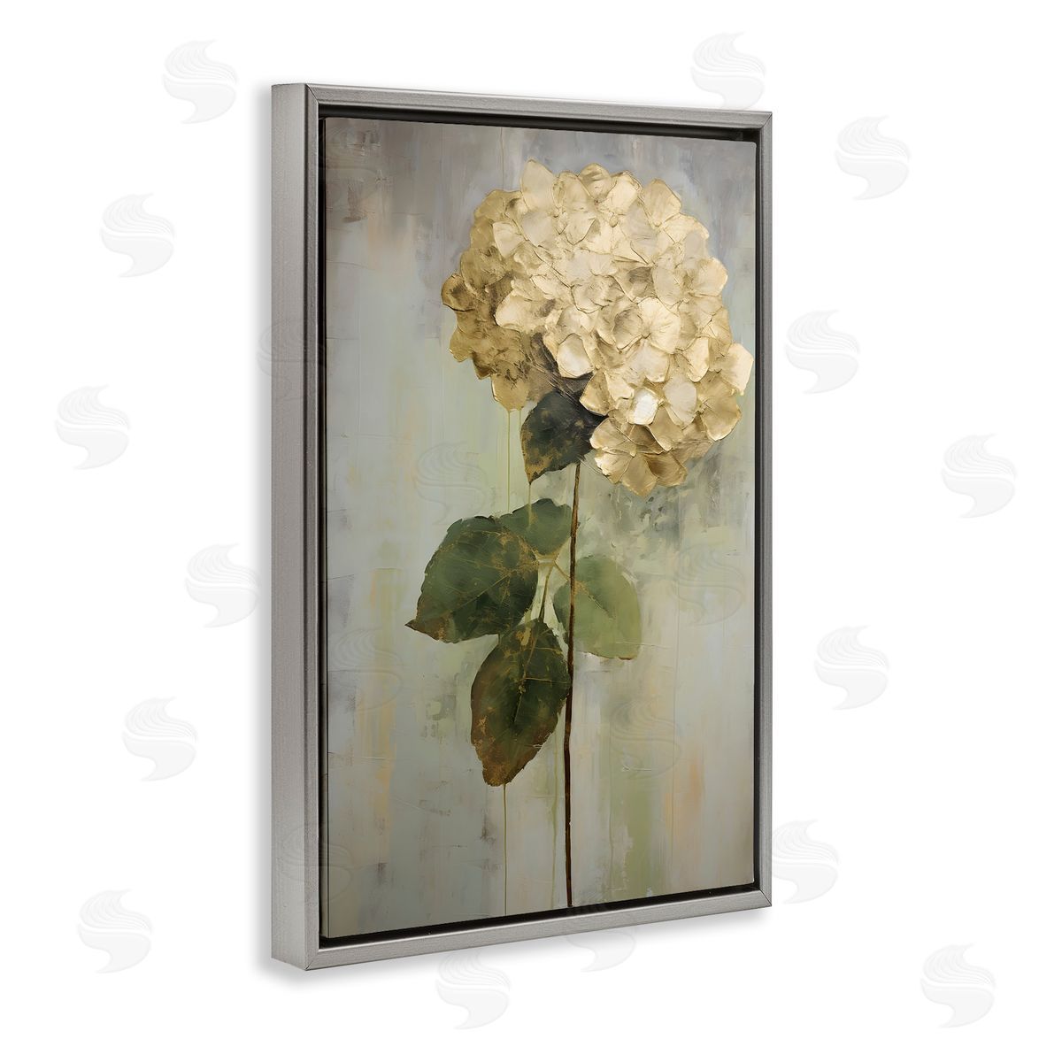 Single Distressed Hydrangea Grey Floating Frame Canvas Wall Art, Home Decor by Petals Prints Design