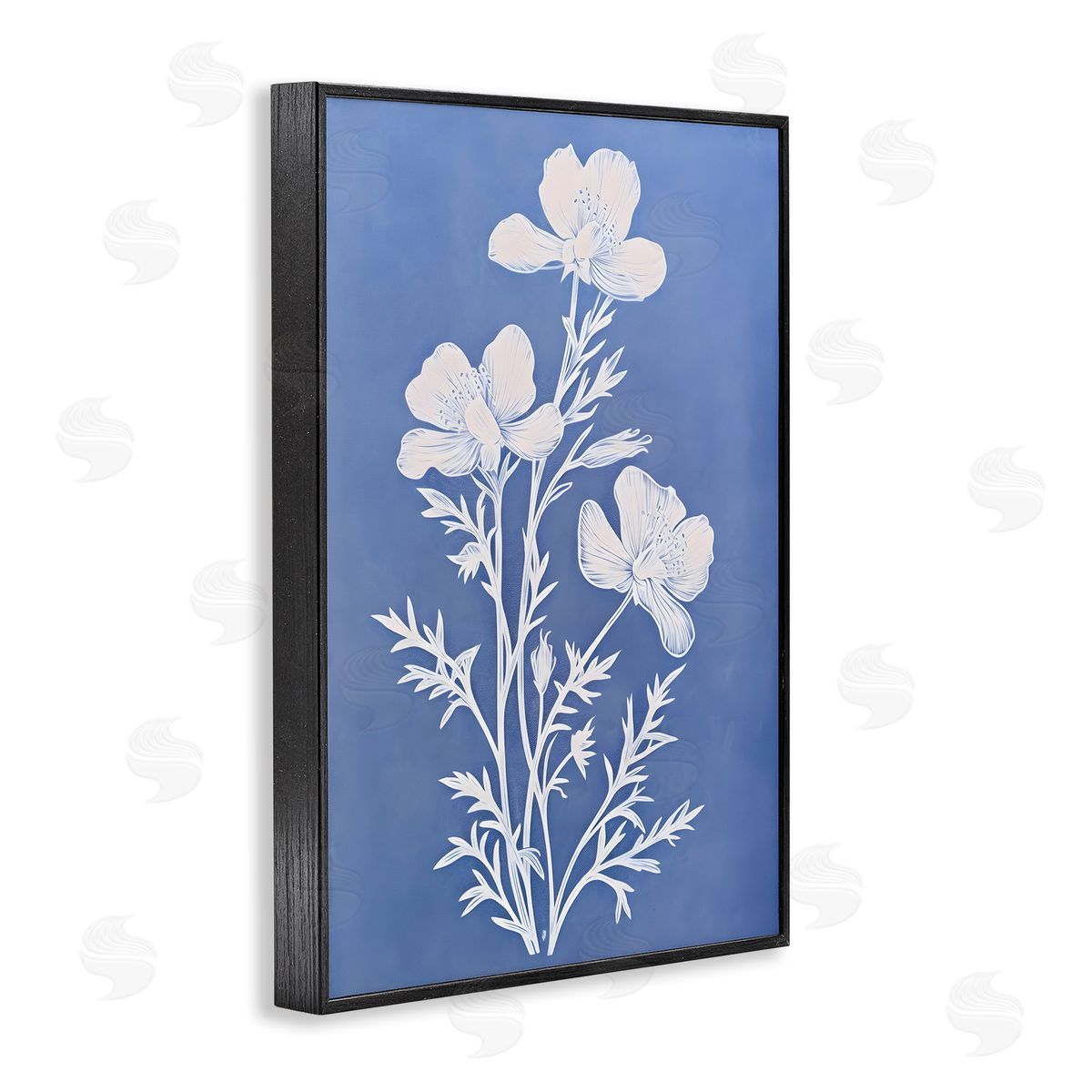 Cerulean Blue Blooms Black Frame Print Wall Art, Home Decor by Petals Prints Design