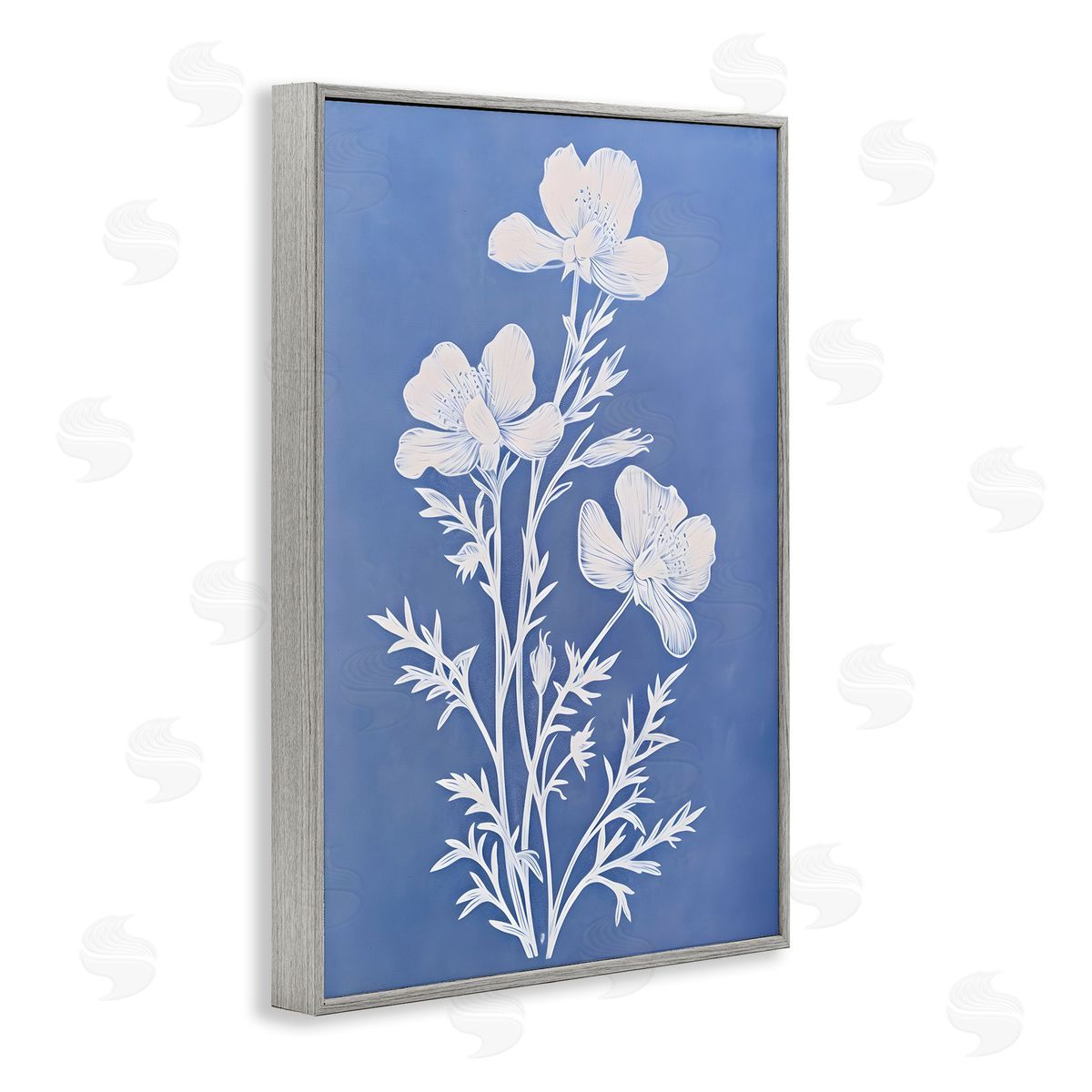 Cerulean Blue Blooms Grey Frame Print Wall Art, Home Decor by Petals Prints Design